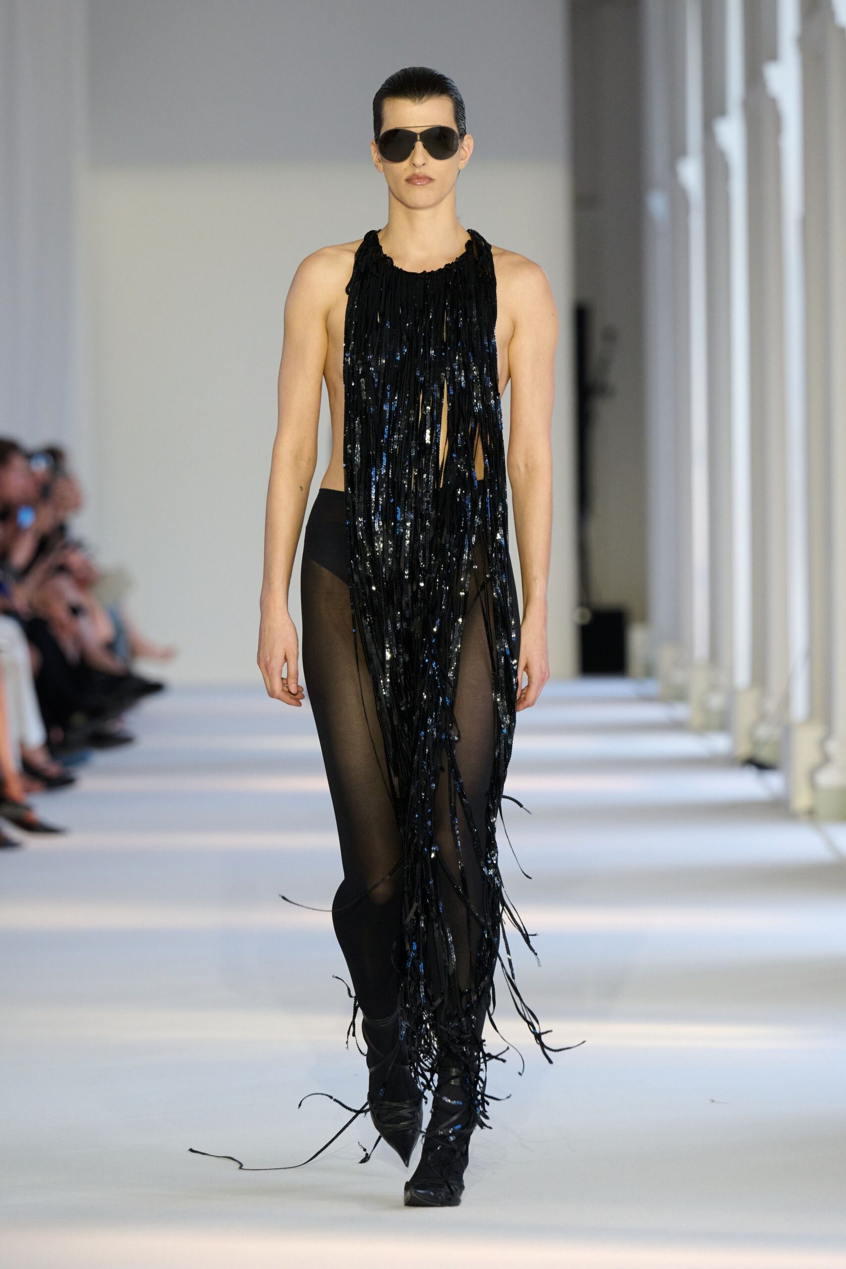 black fringed sleeveless dress
