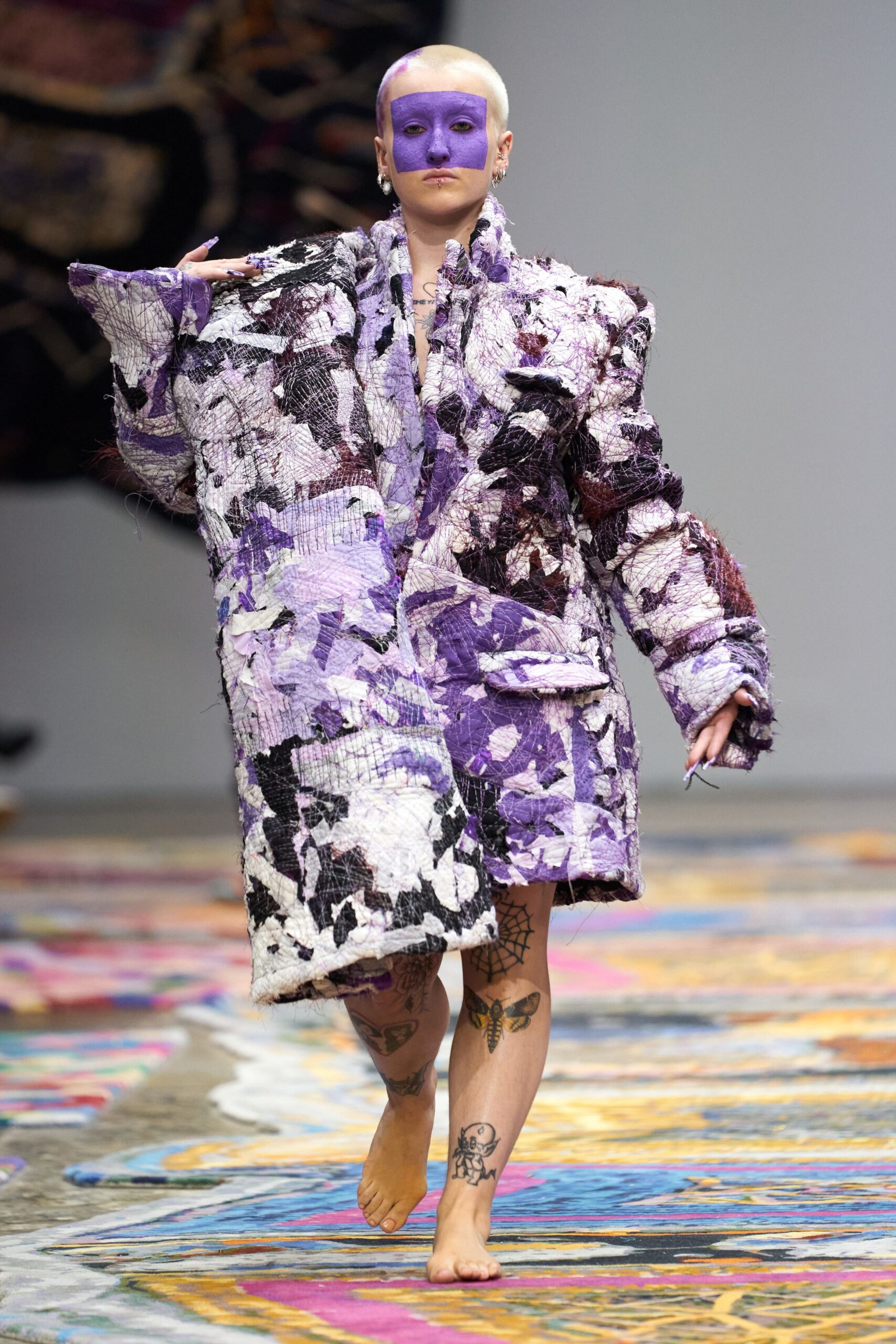 oversized purple patchwork coat