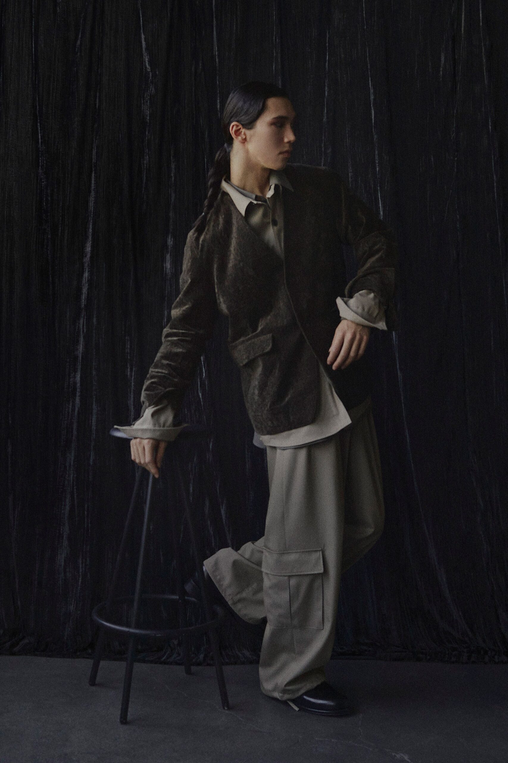 brown velvet long-sleeve collared relaxed buttoned blazer