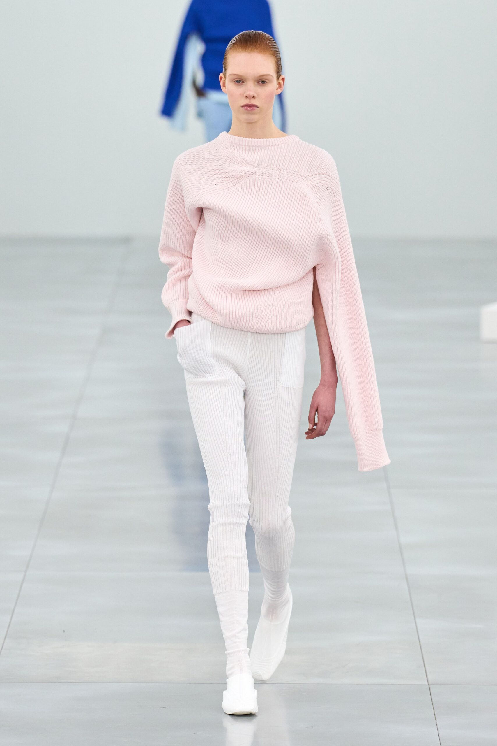 pink cotton long-sleeve relaxed ribbed sweater