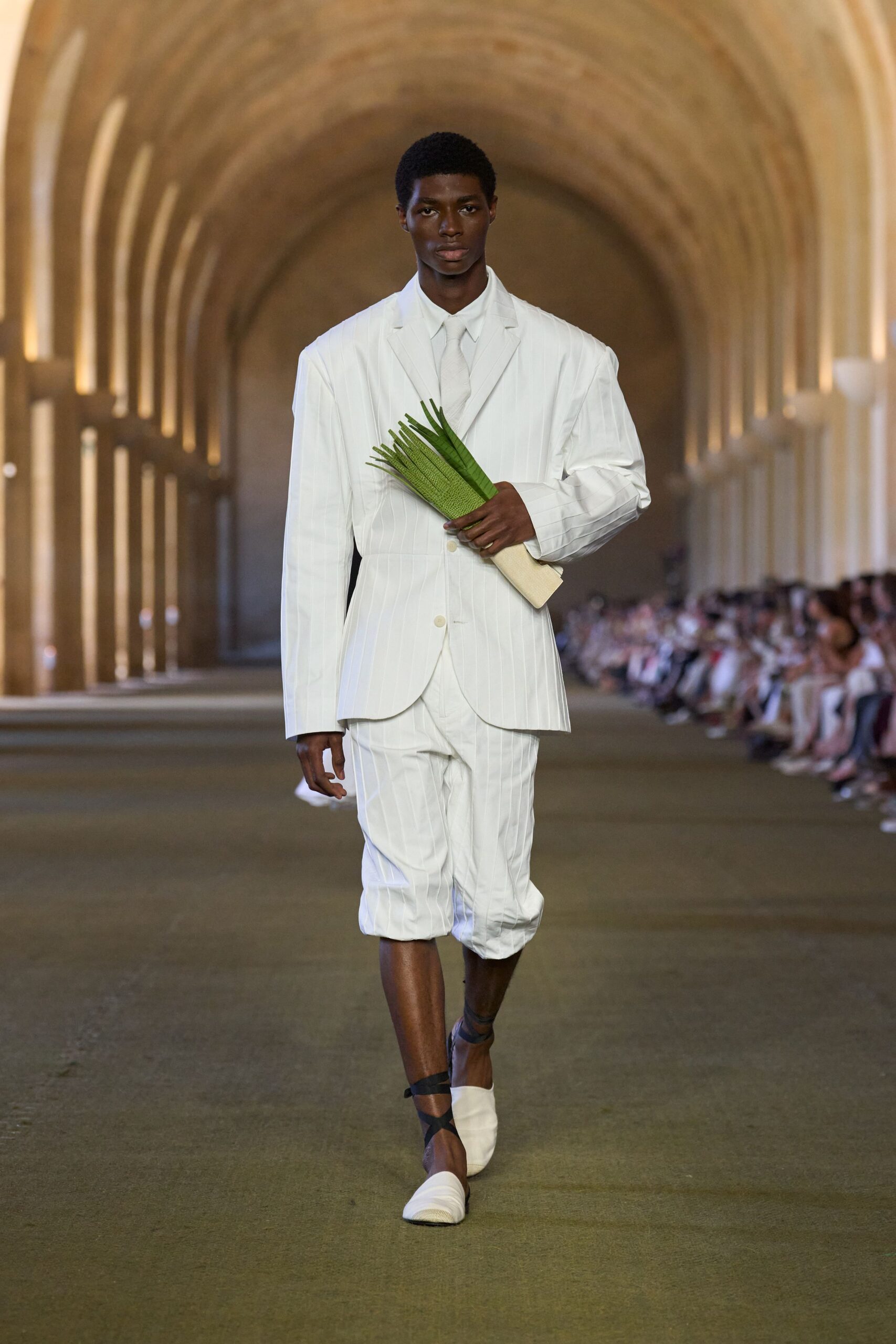 white striped suit with shorts