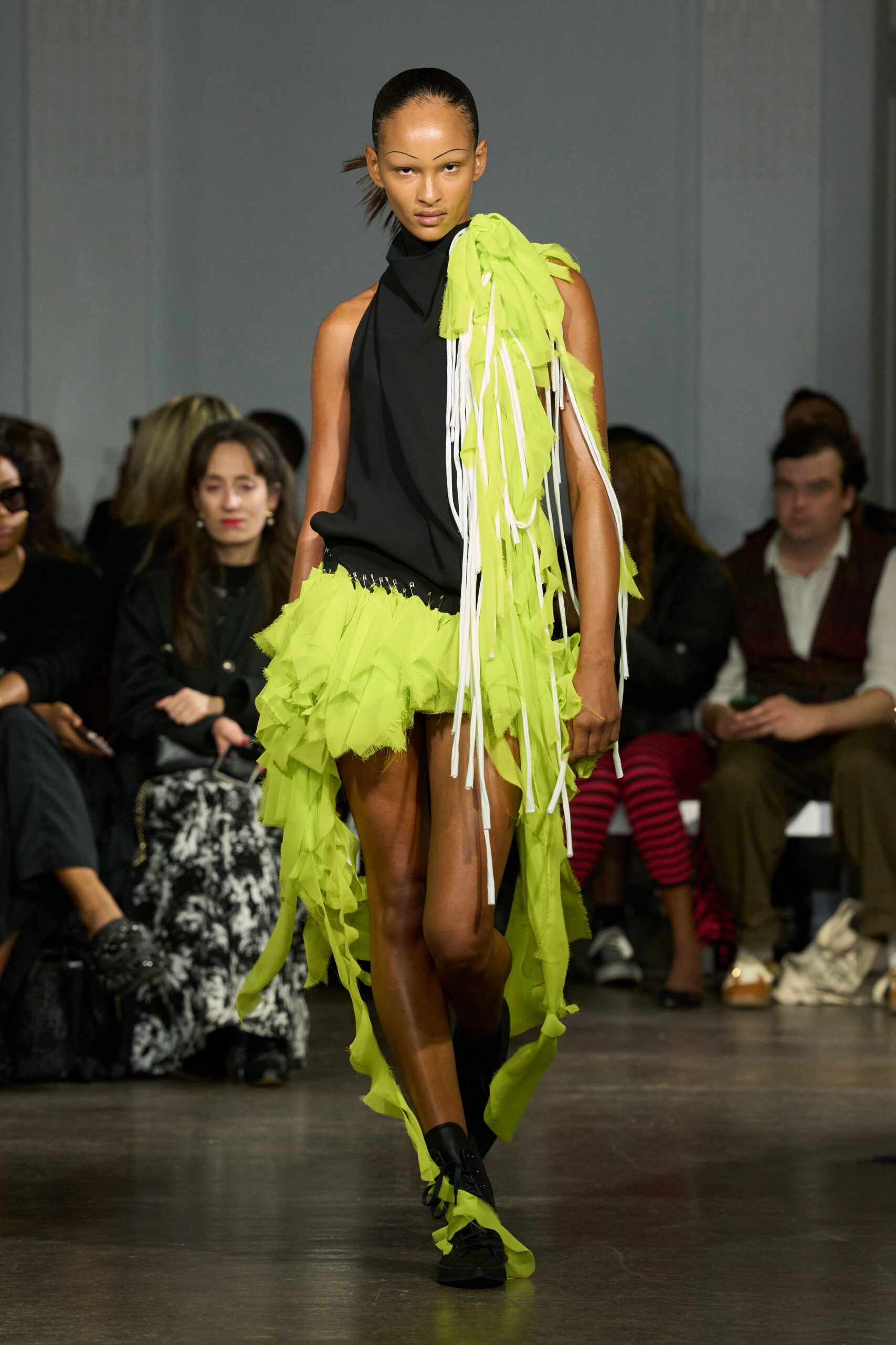 black and green ruffled mini dress