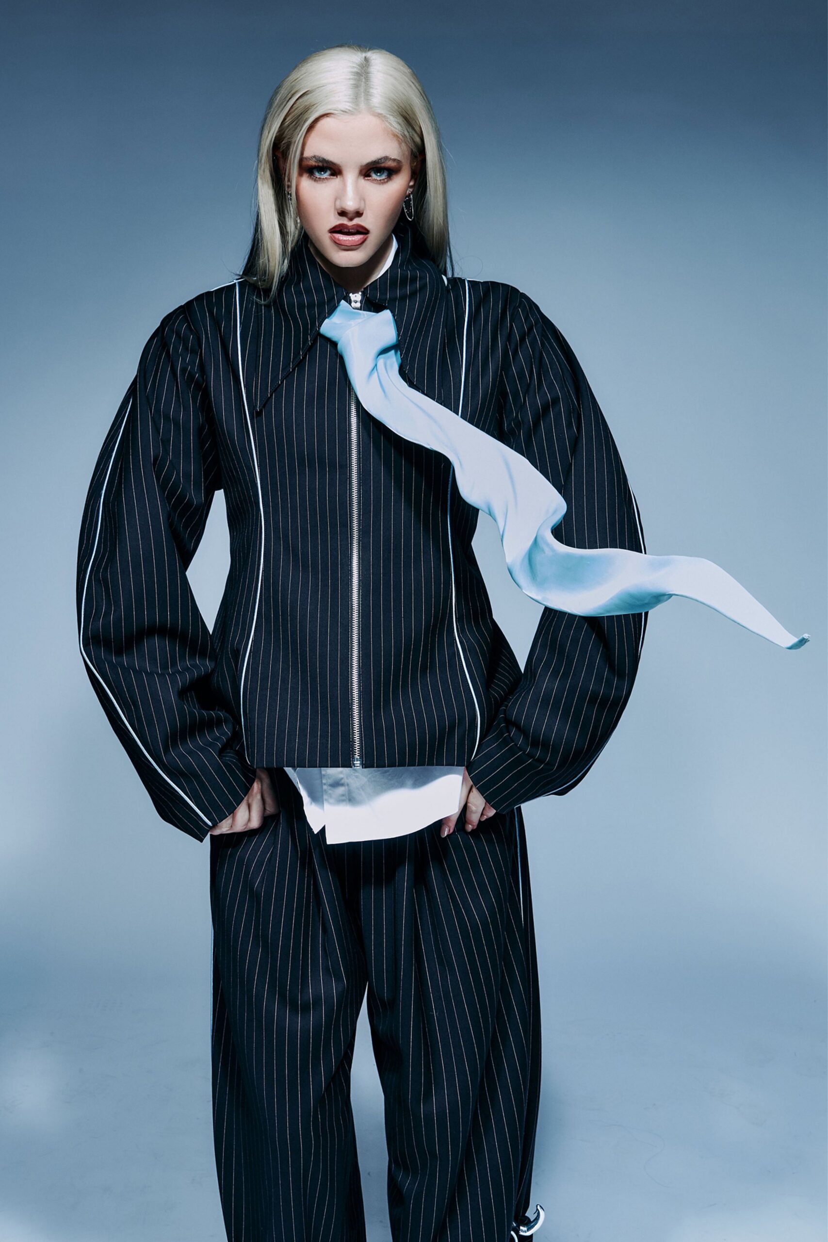 black striped jacket and pants