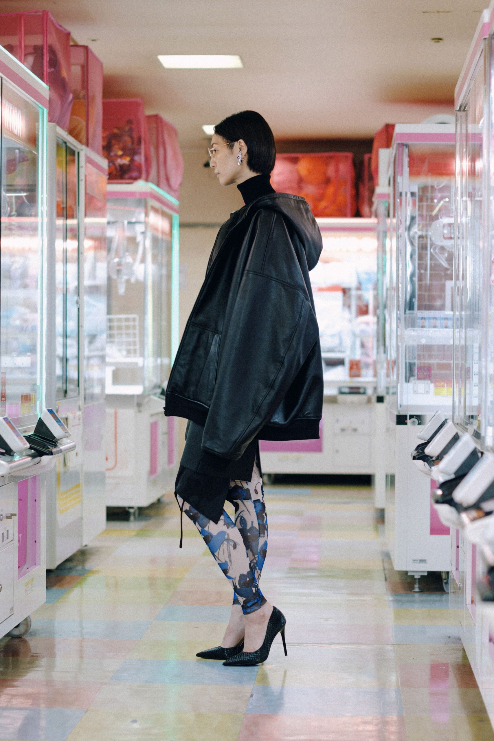 oversized black leather jacket