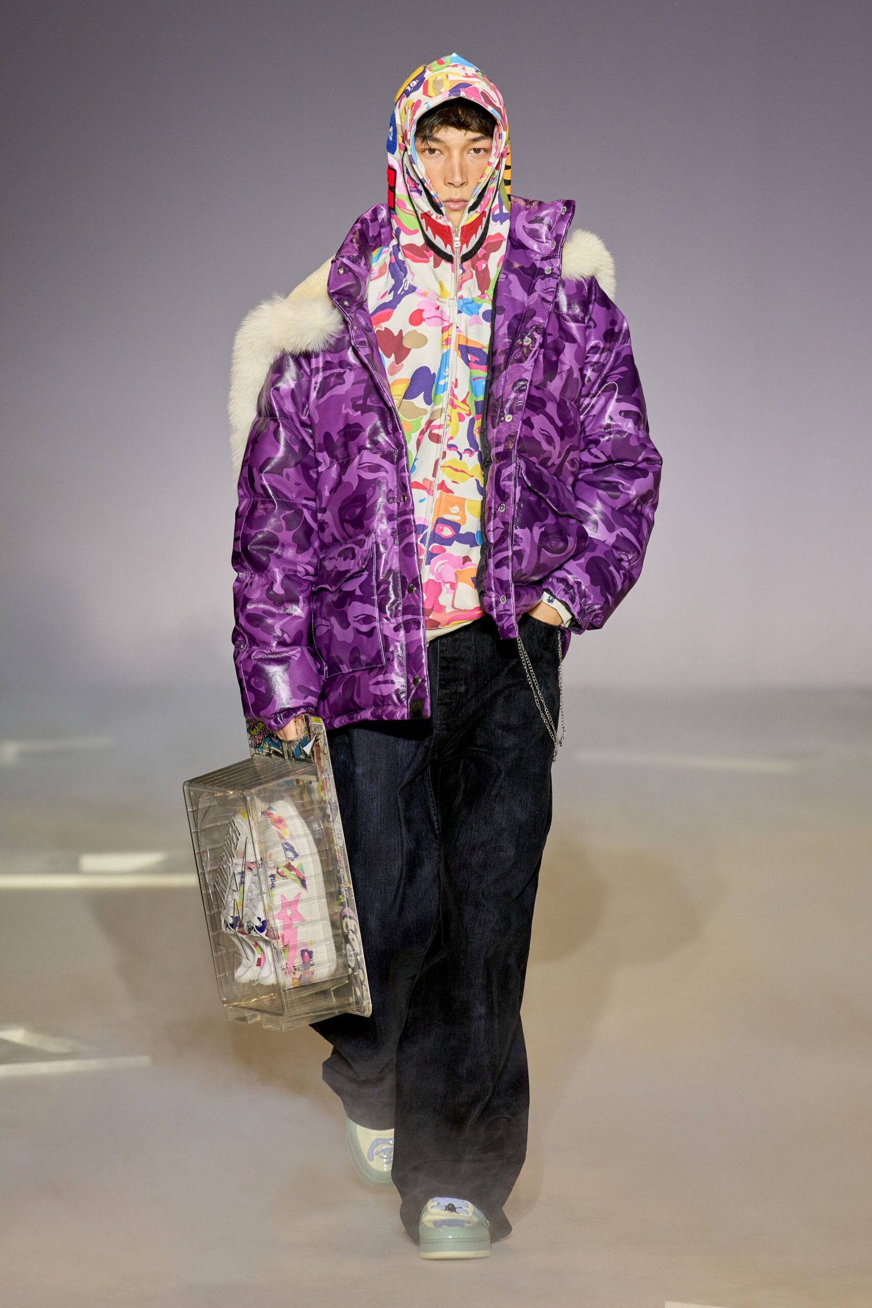 purple printed jacket with hoodie