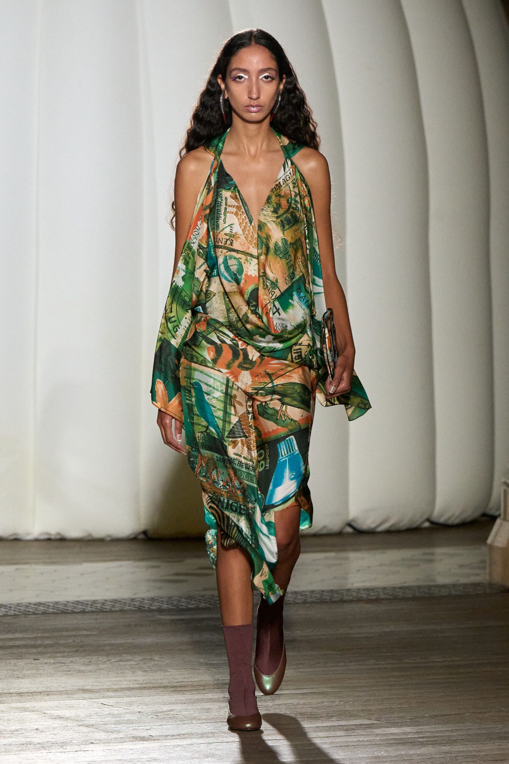 green multi silk midi dress