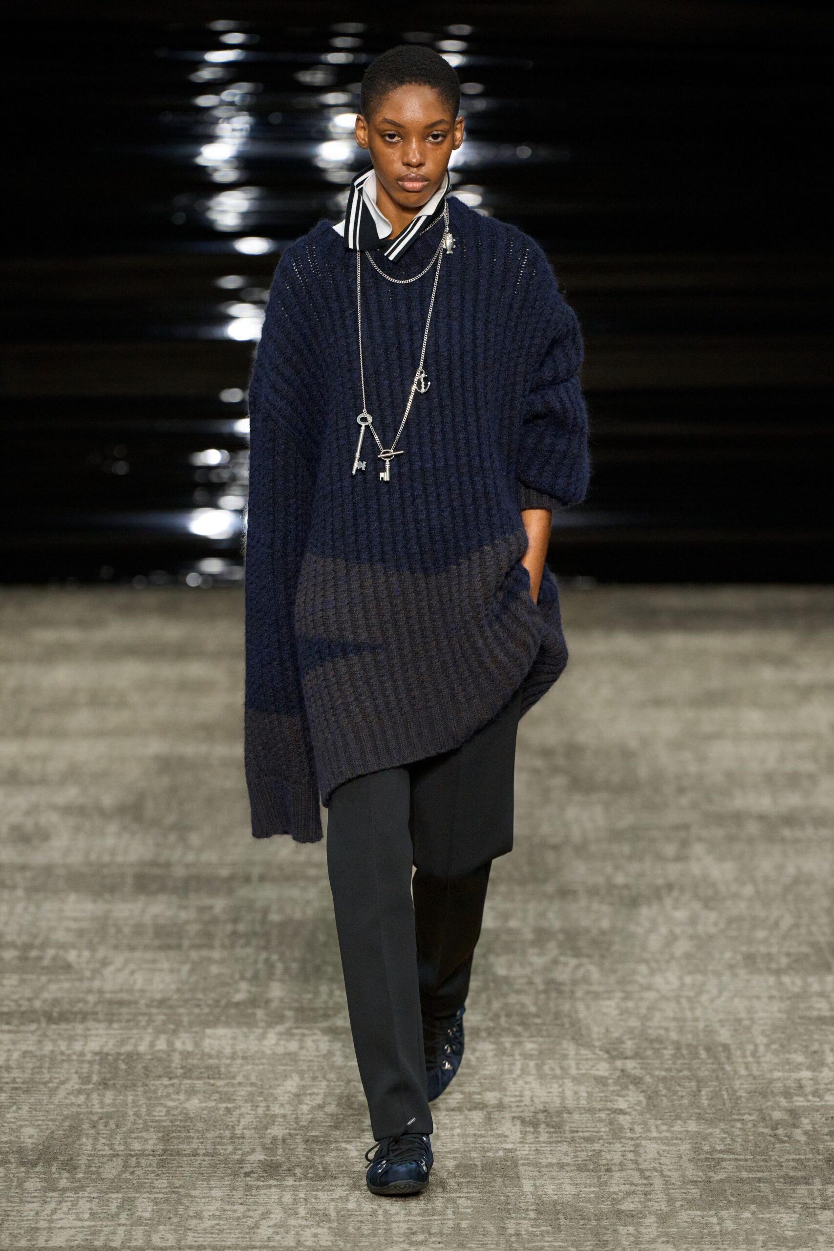 oversized navy sweater with relaxed pants