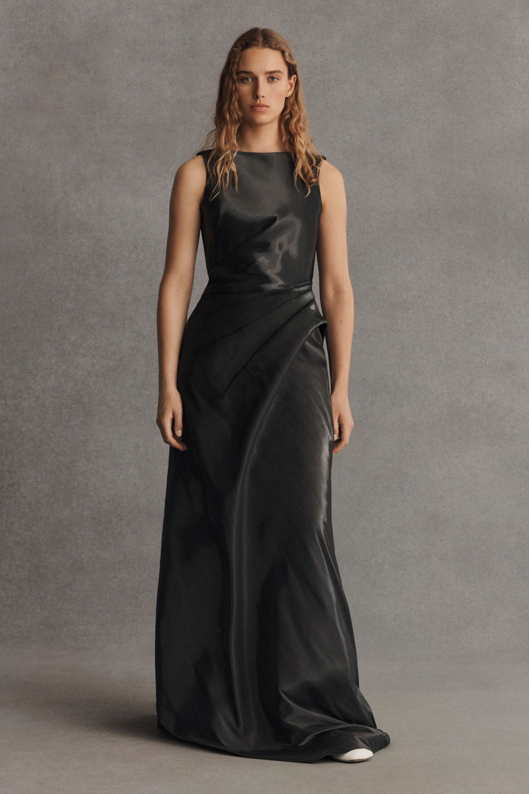 black silk sleeveless gown