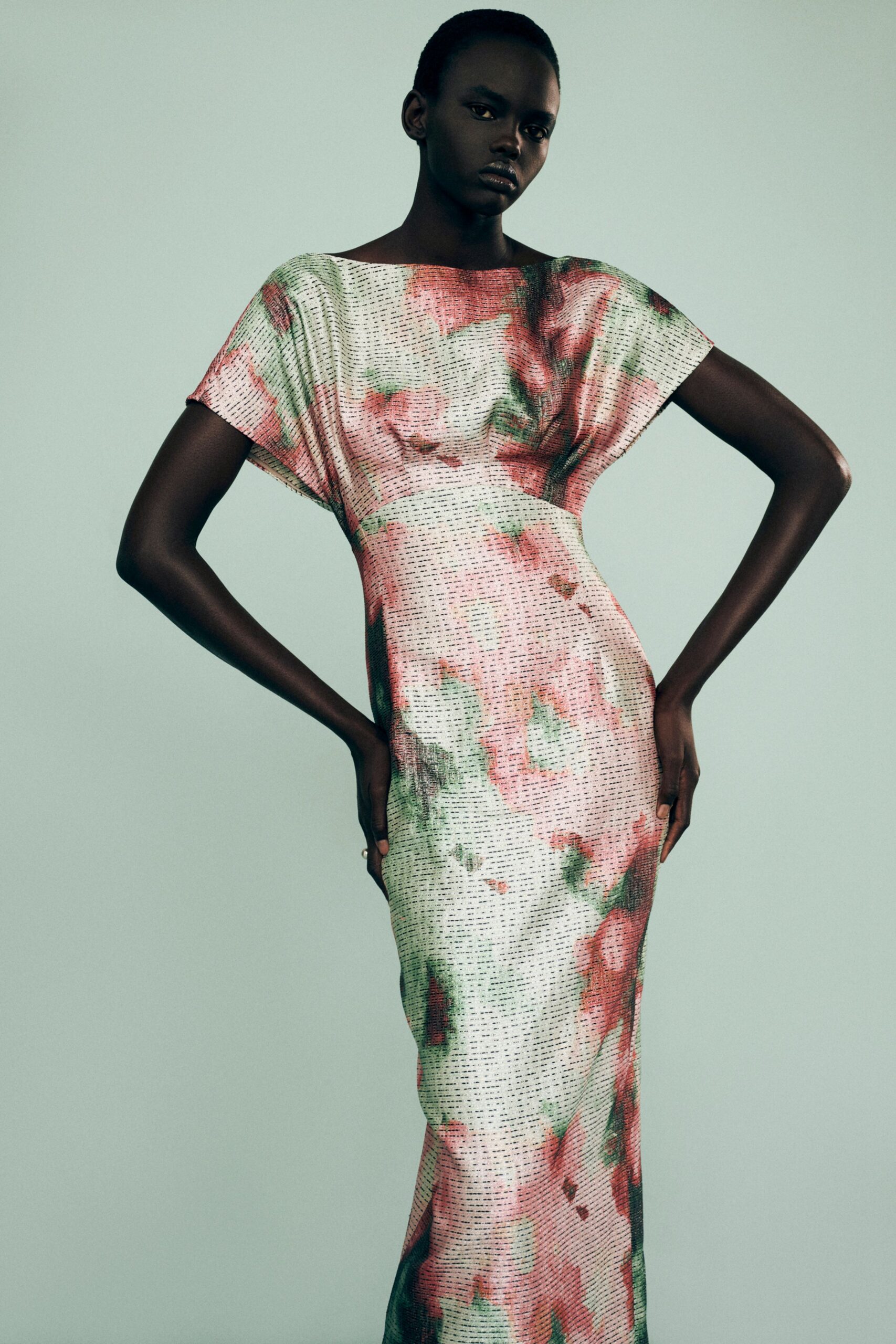 floral silk fitted gown