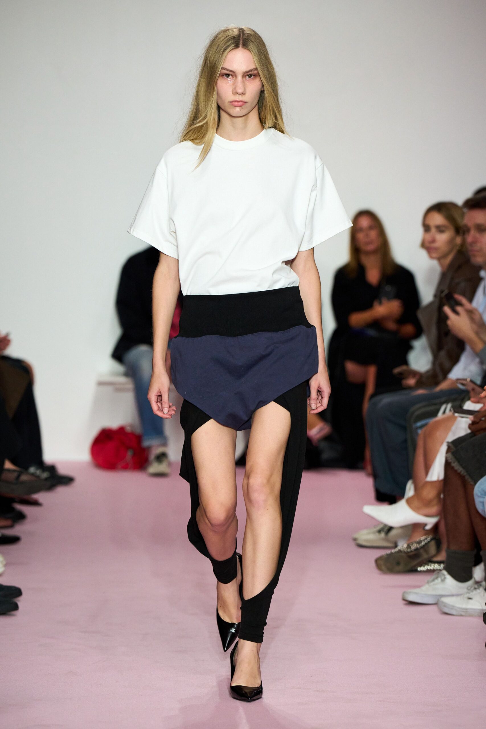 black cotton asymmetric fitted layered skirt
