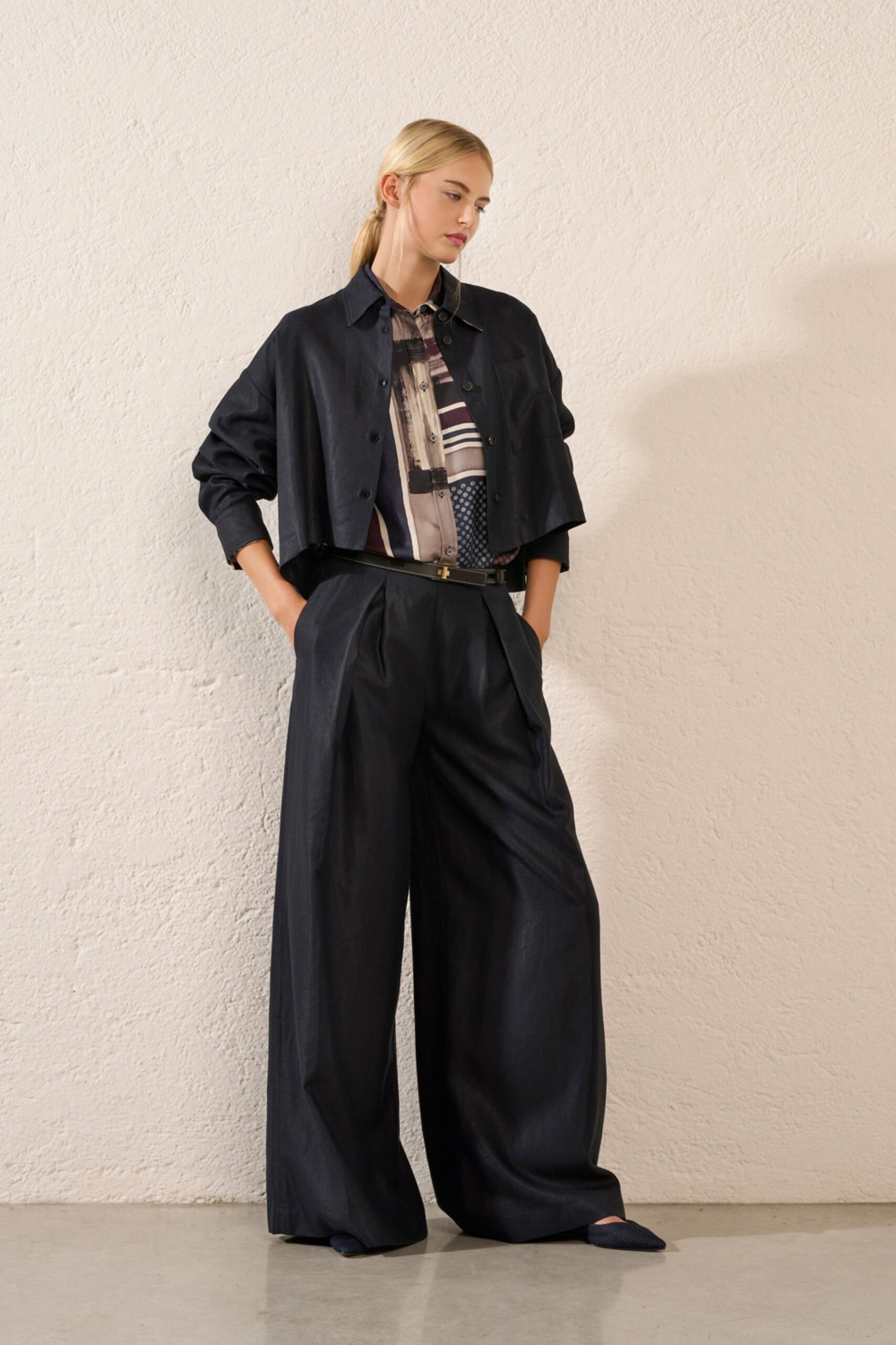 black denim relaxed wide-leg pants