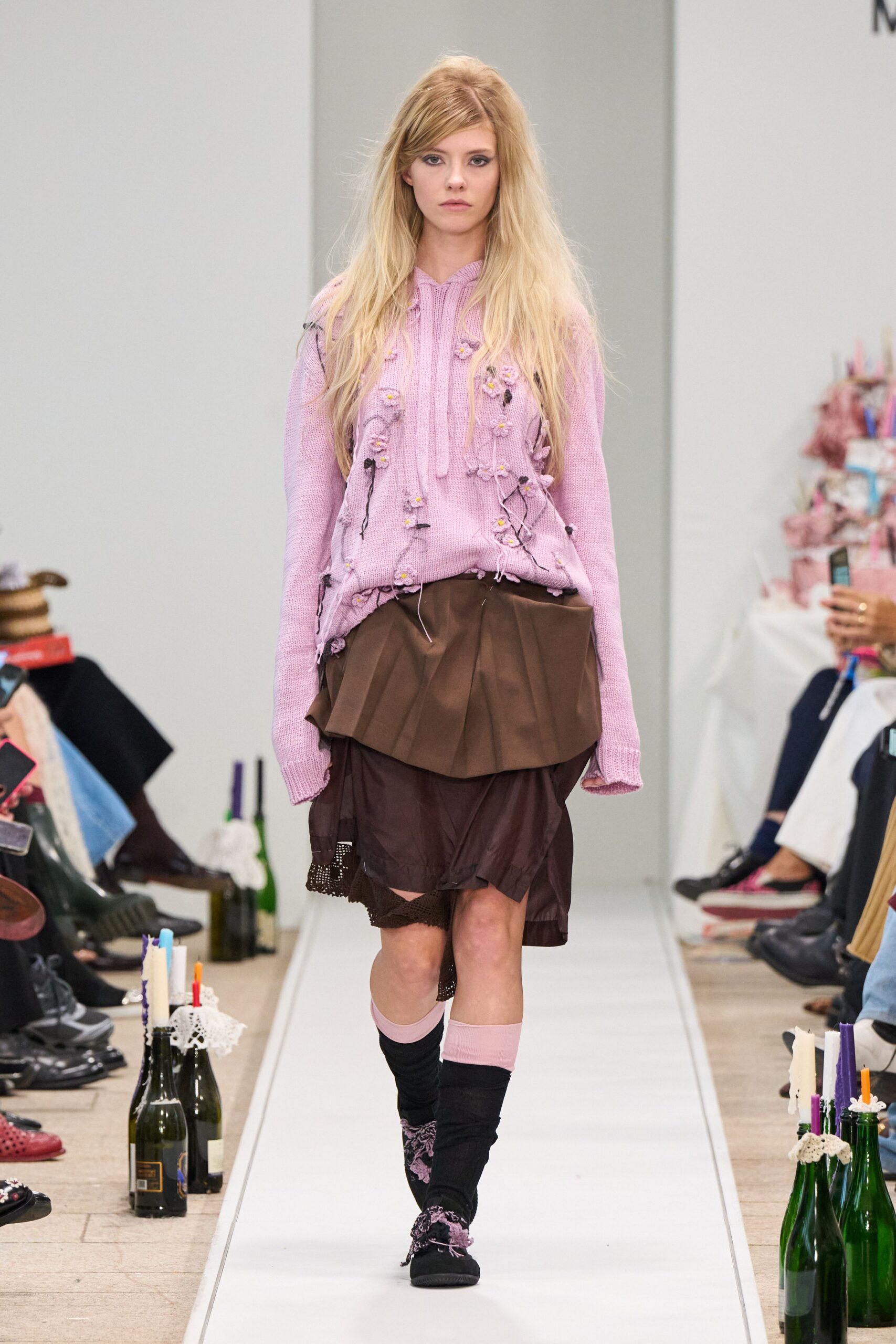 pink cotton long-sleeve hooded relaxed embroidered sweater