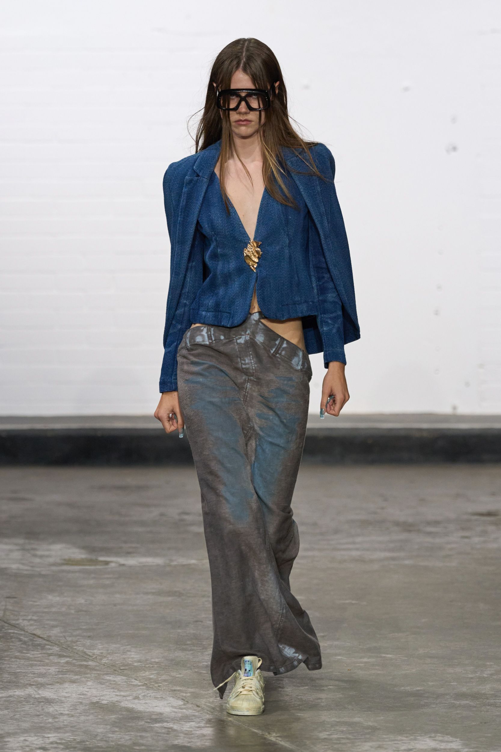 gray denim fitted zippered maxi skirt