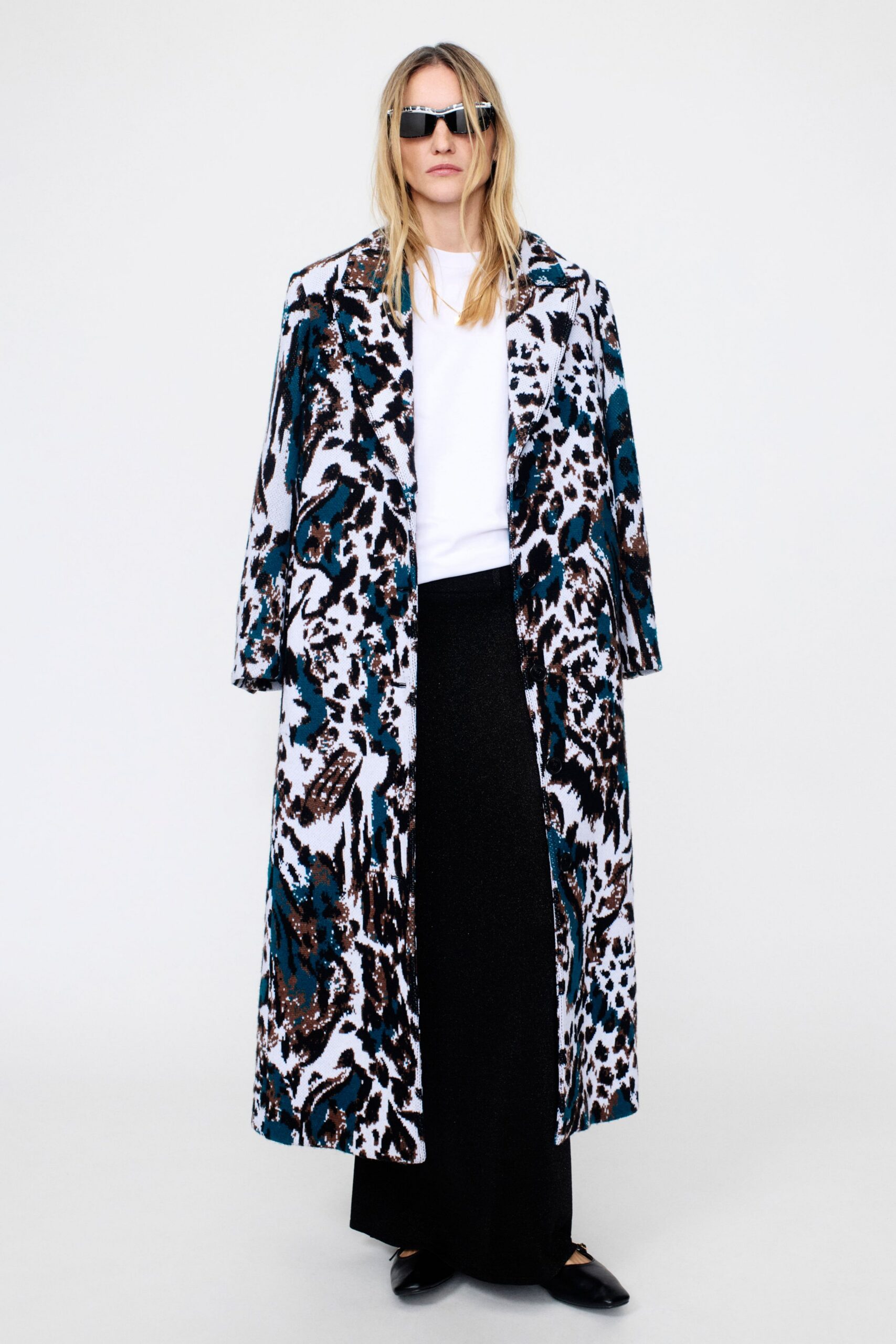 multi silk long-sleeve relaxed printed coat