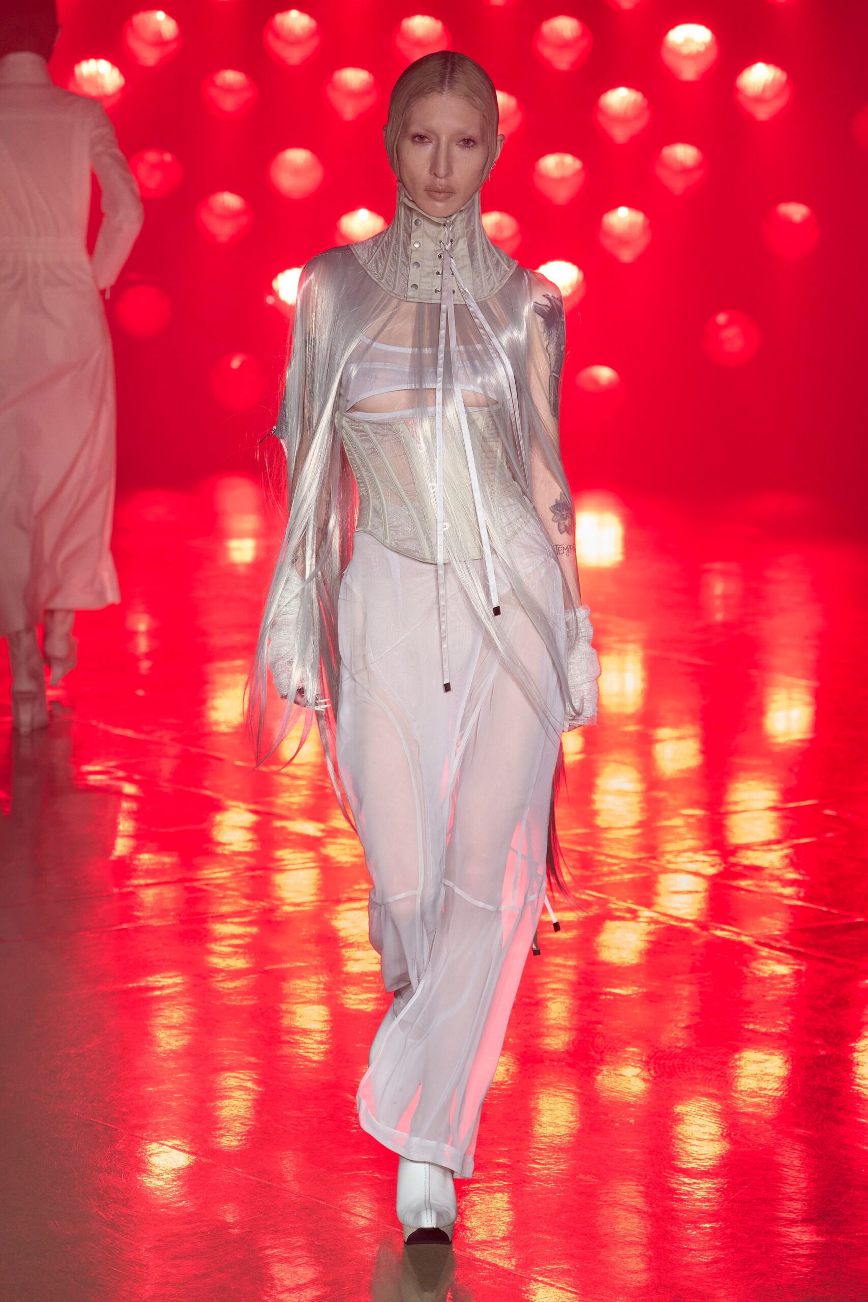 white silk fitted gown