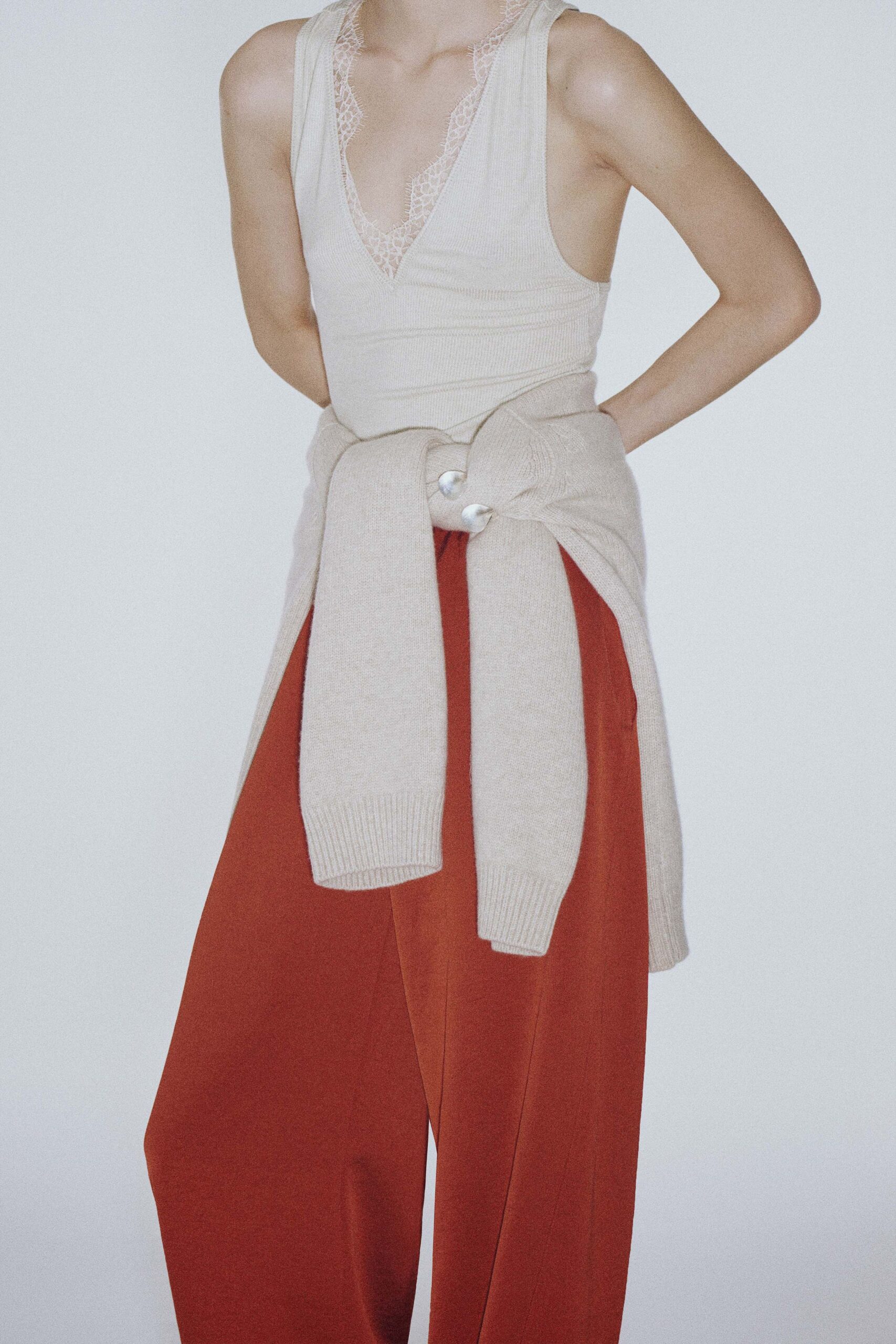 red wool relaxed wide-leg pants
