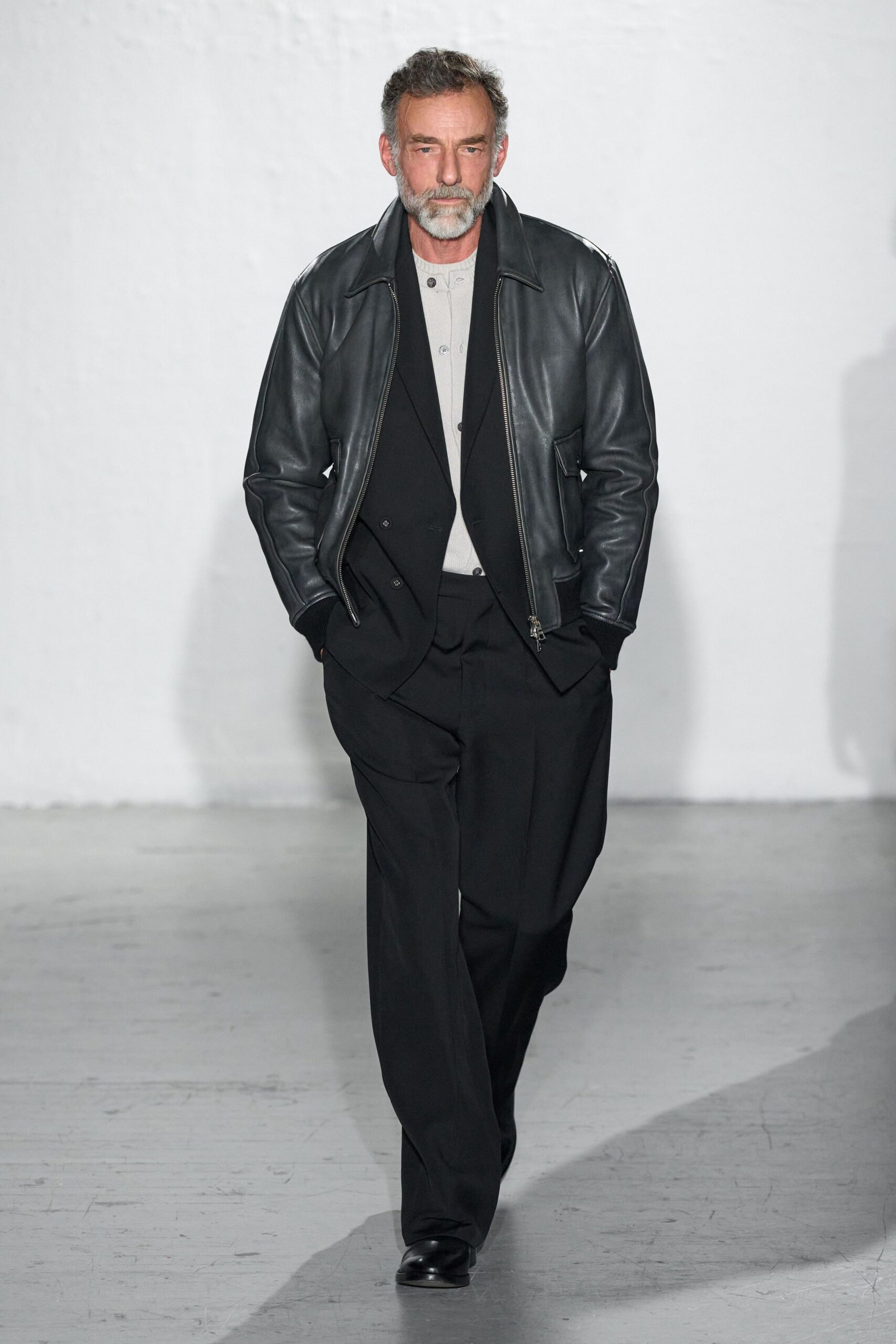 black leather jacket with white shirt
