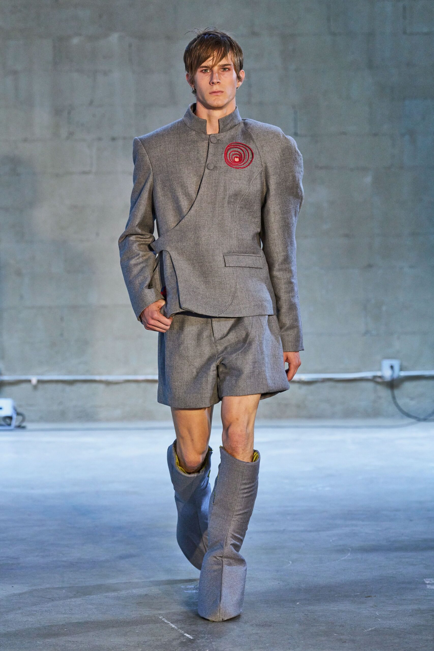 gray wool tailored short shorts