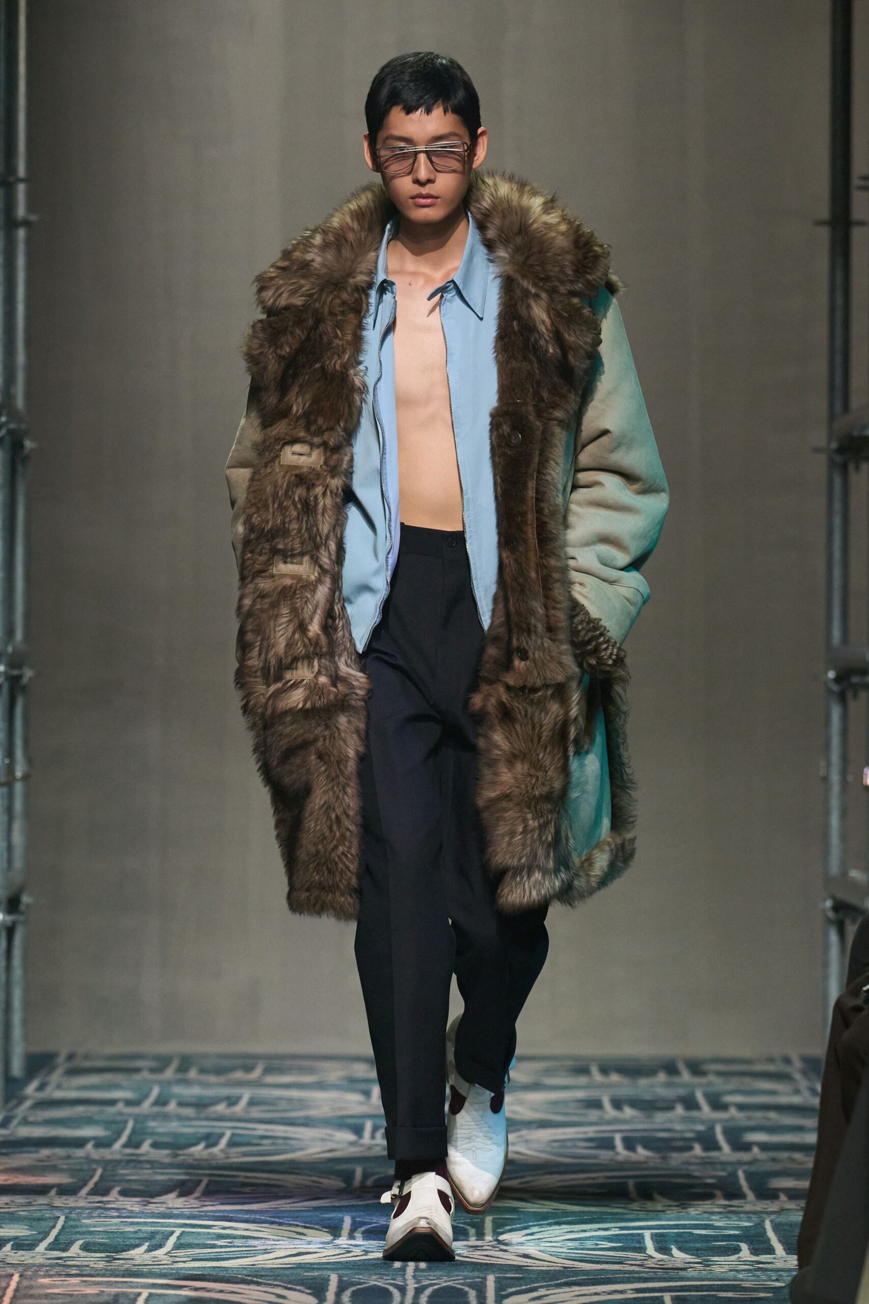 brown denim long-sleeve relaxed layered coat