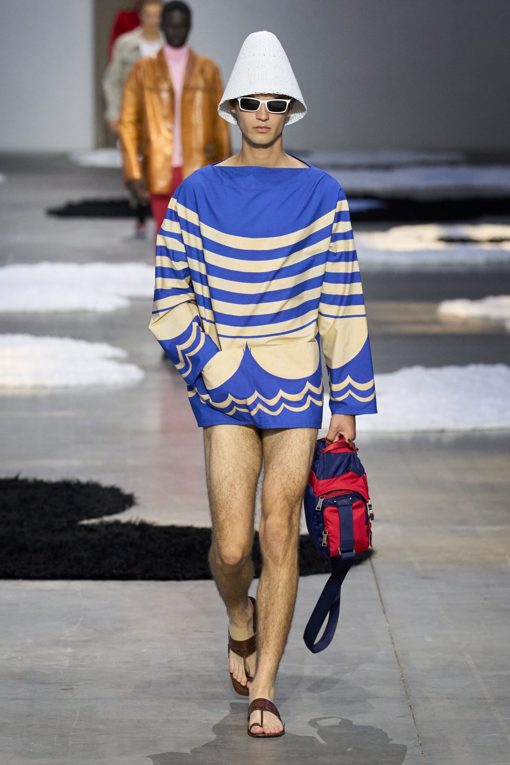 blue striped top with shorts