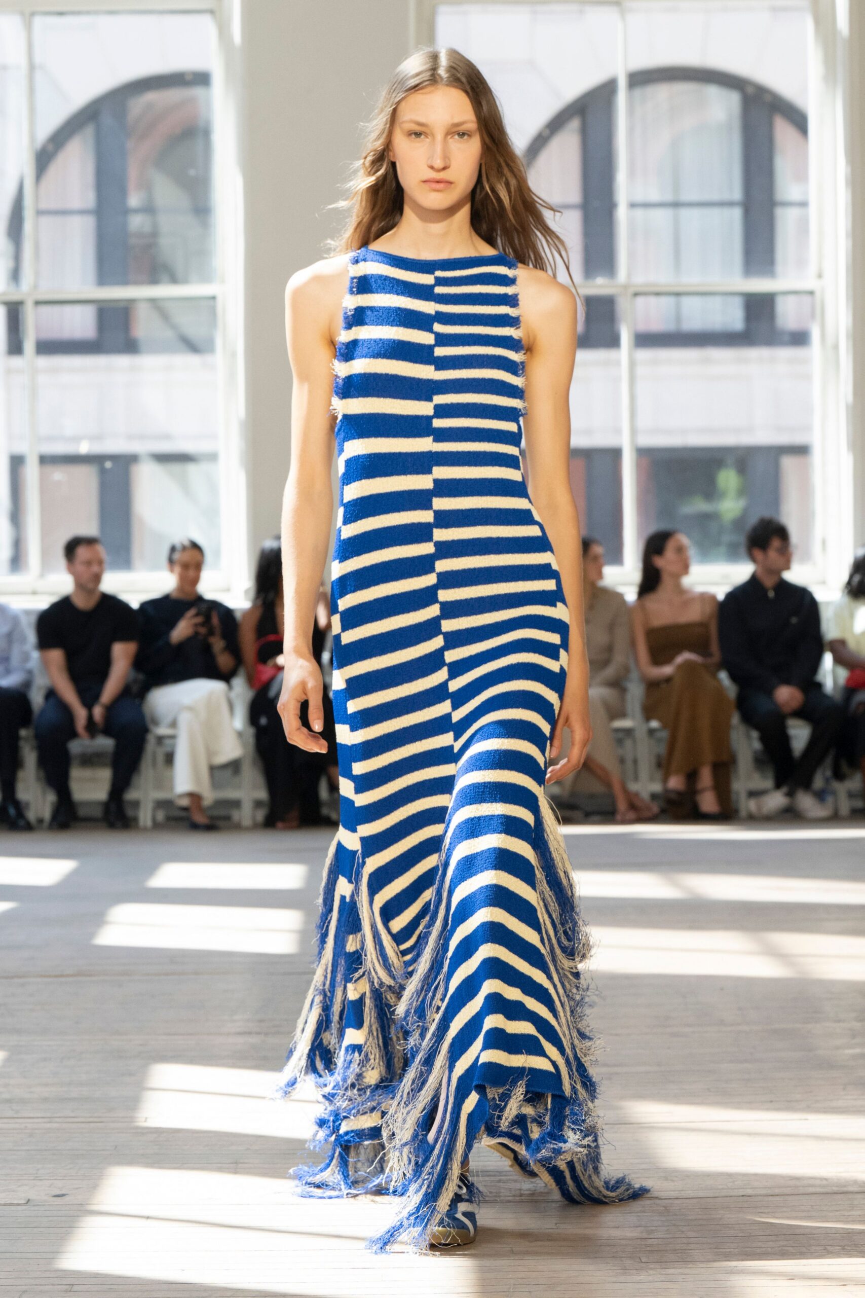 blue and white striped maxi dress