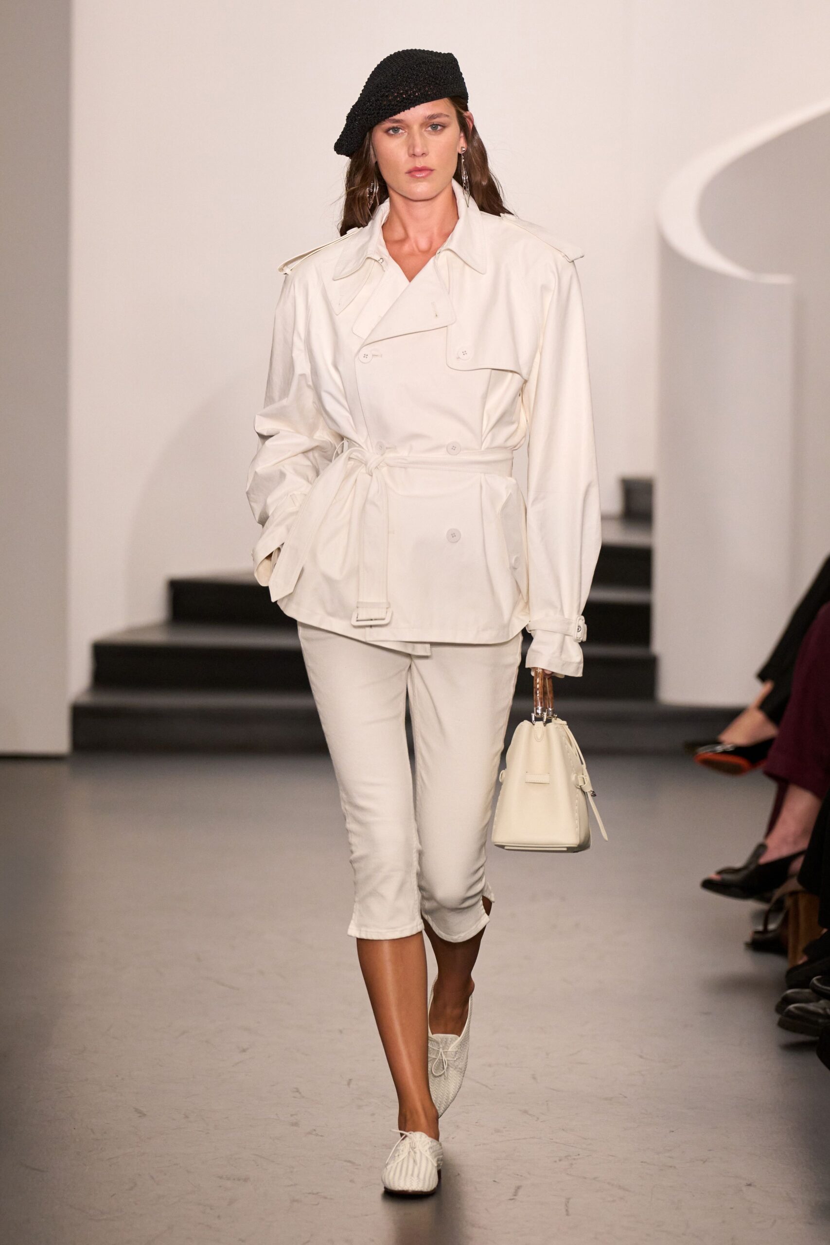 white fitted jacket with cropped pants
