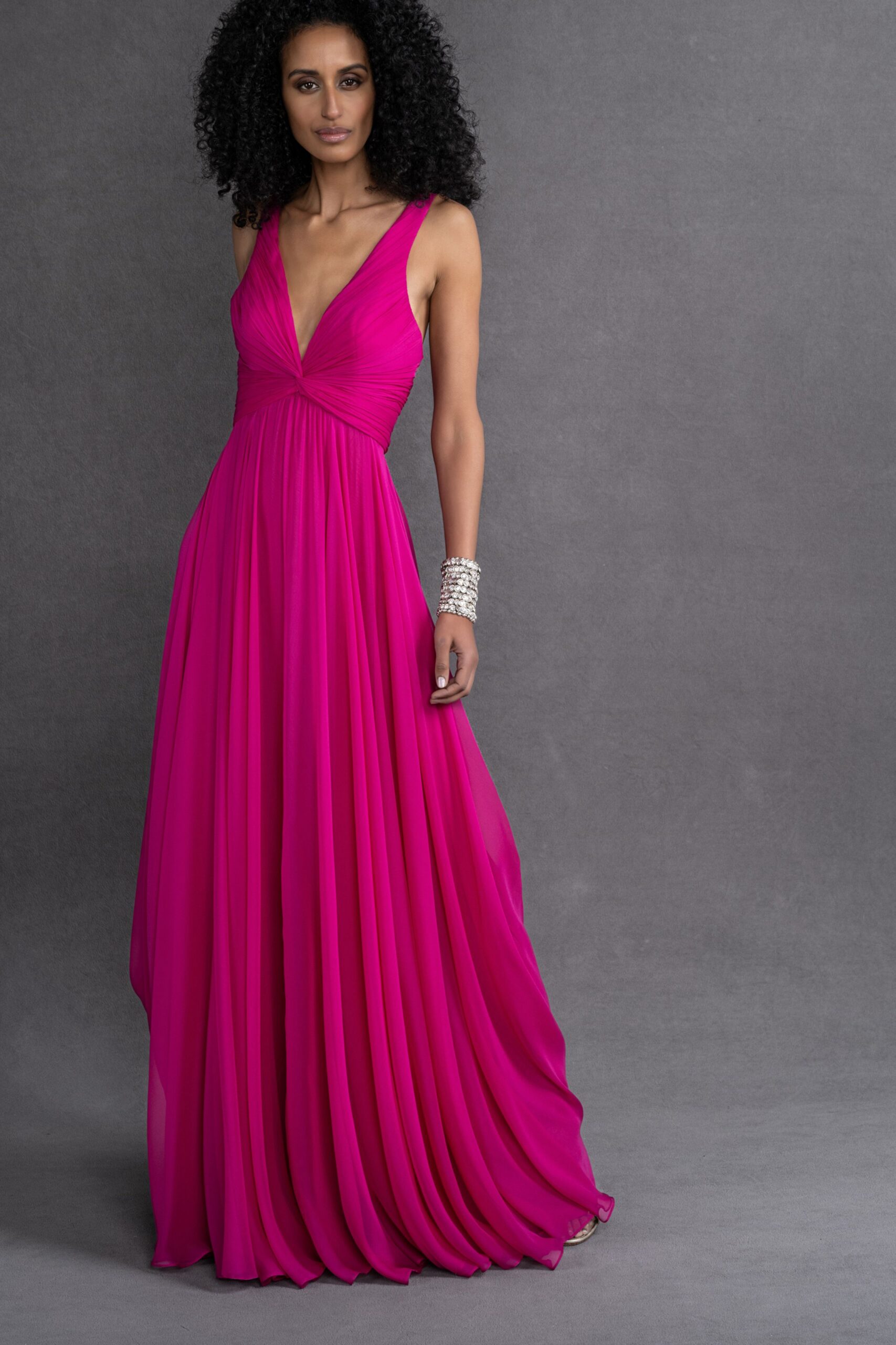 fitted pink chiffon gown