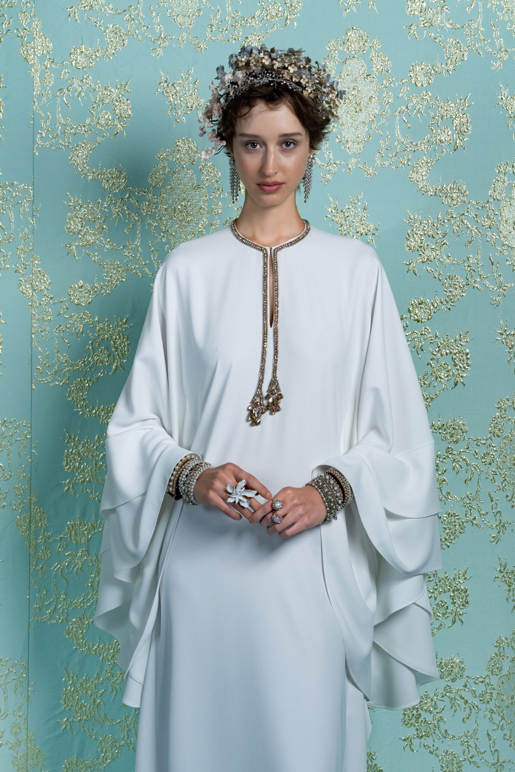 white silk relaxed gown