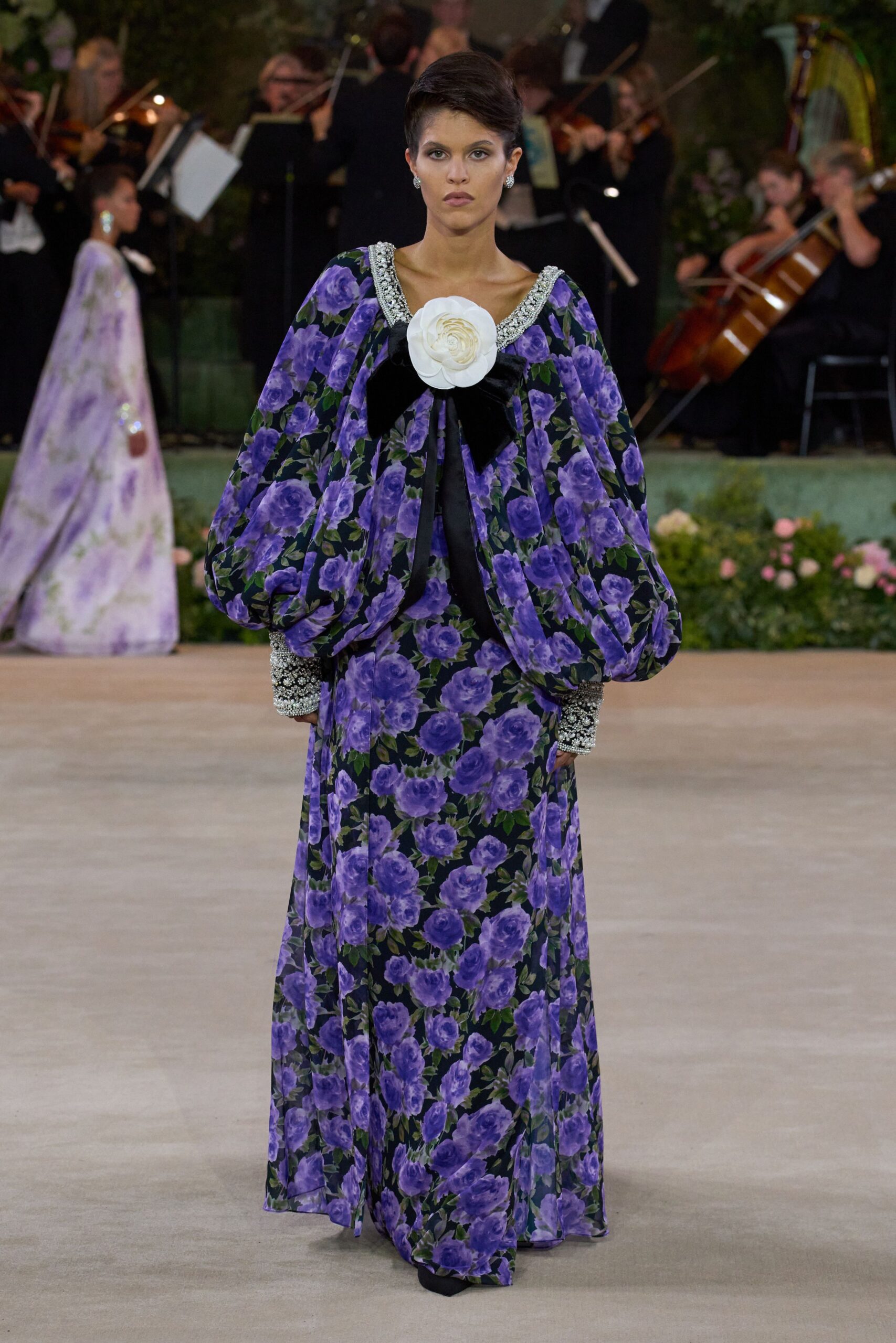 purple floral relaxed gown