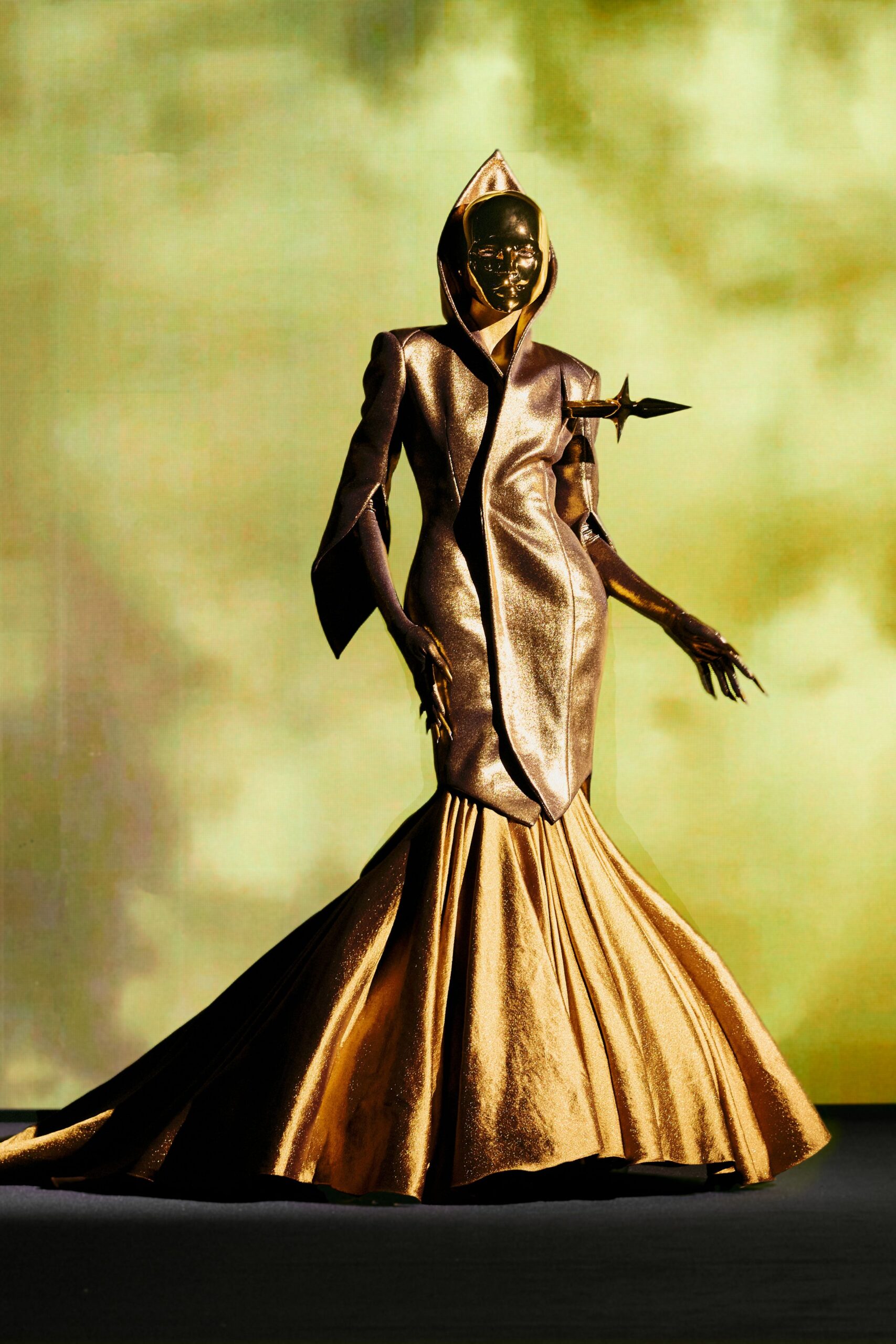 gold metallic fitted gown