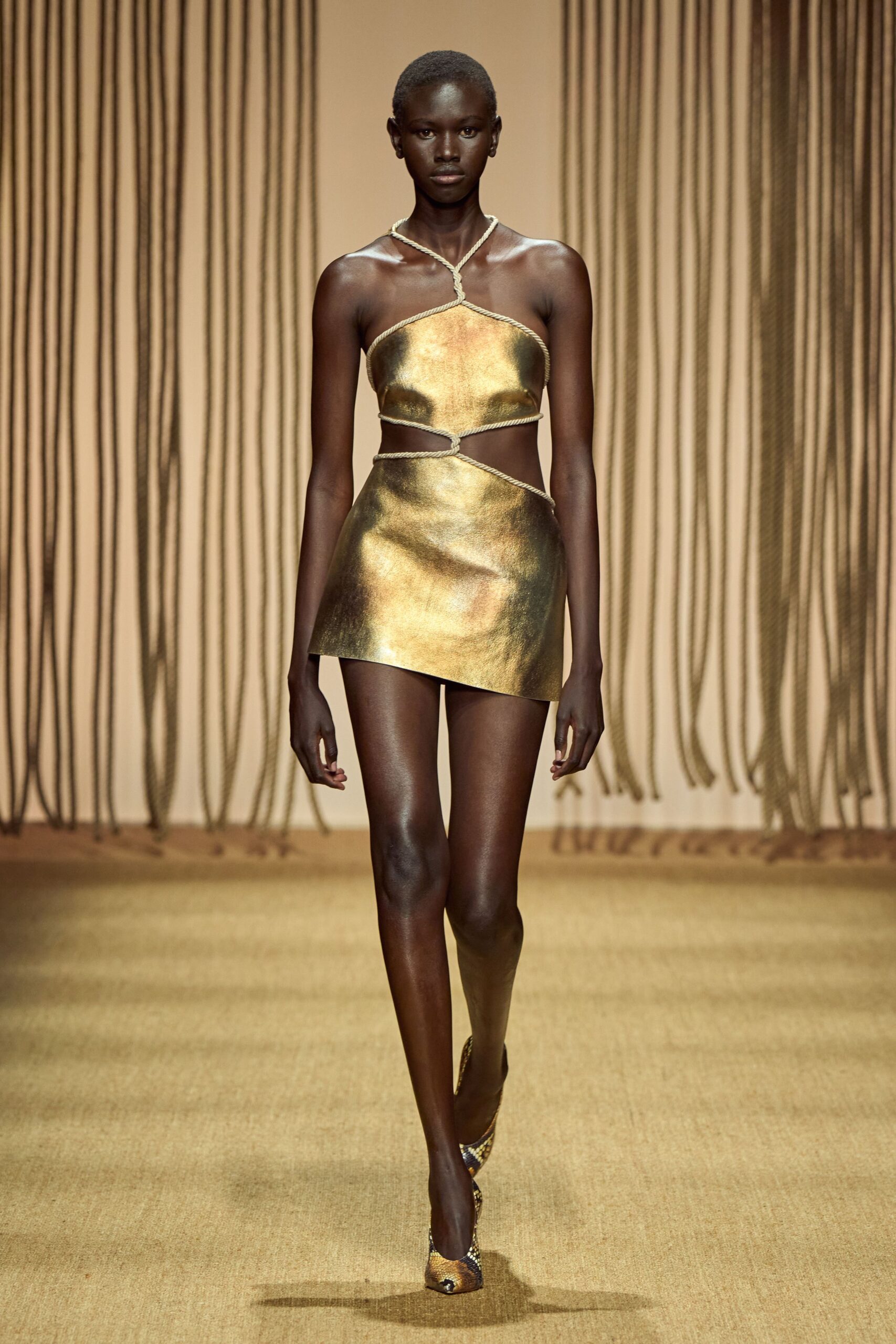 gold metallic sleeveless cutout fitted shiny mini mini-dress