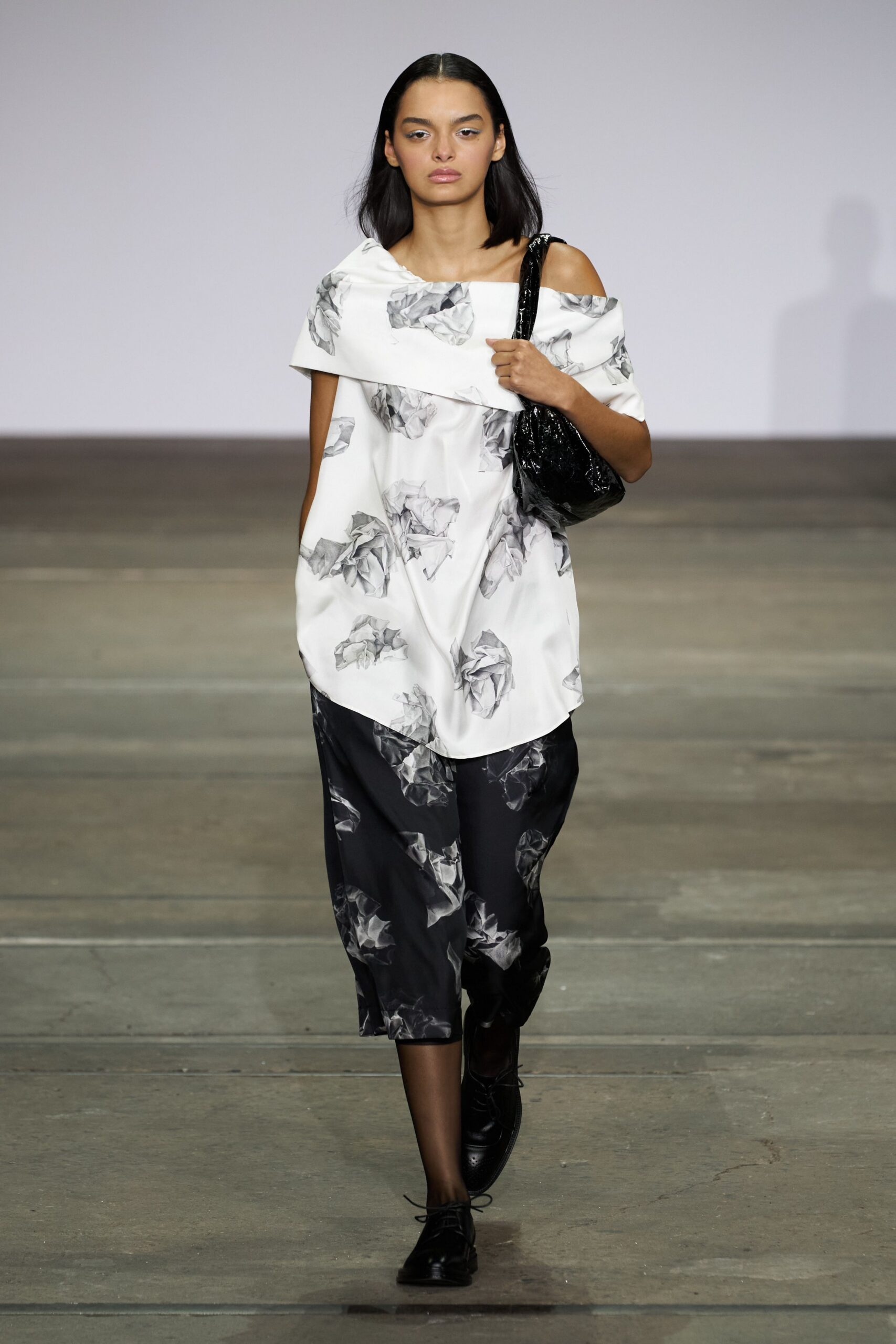 floral top and black pants