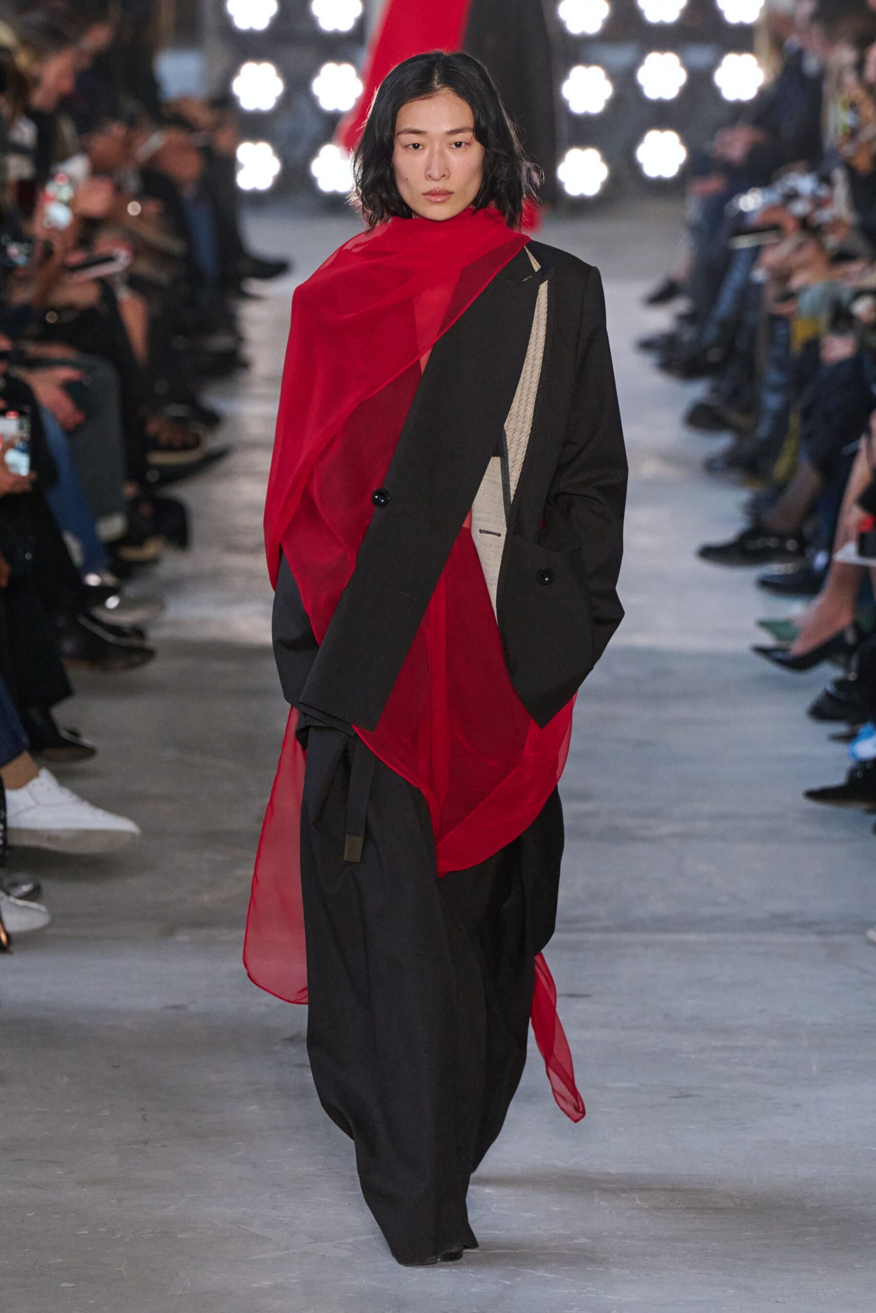 black and red layered dress with blazer