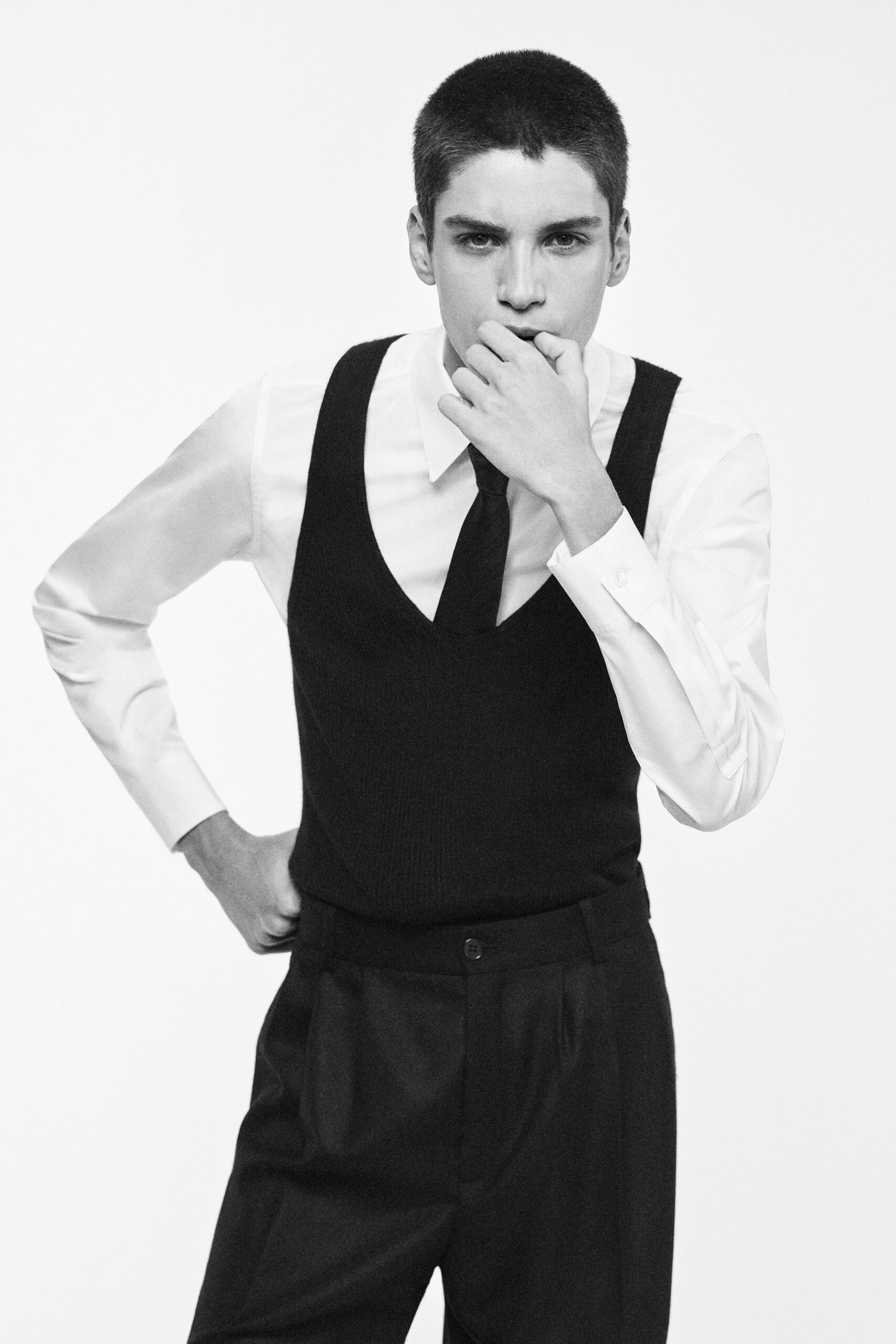 black vest white shirt tailored pants