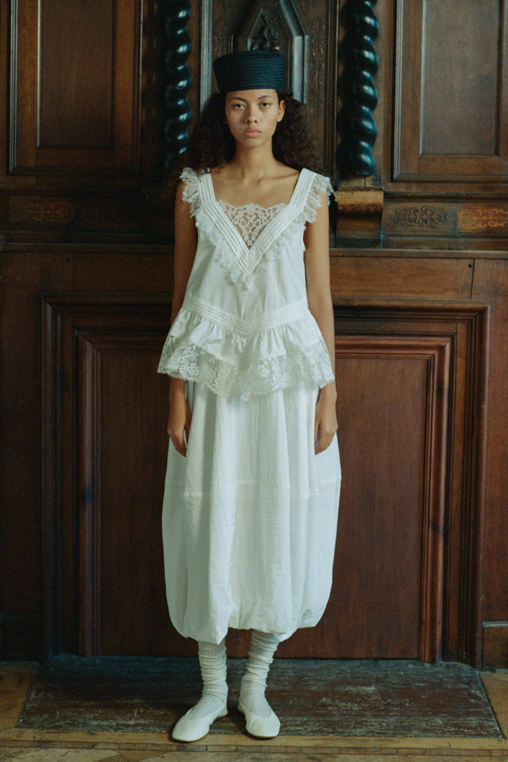 white cotton sleeveless v-neck relaxed ruffled layered dress
