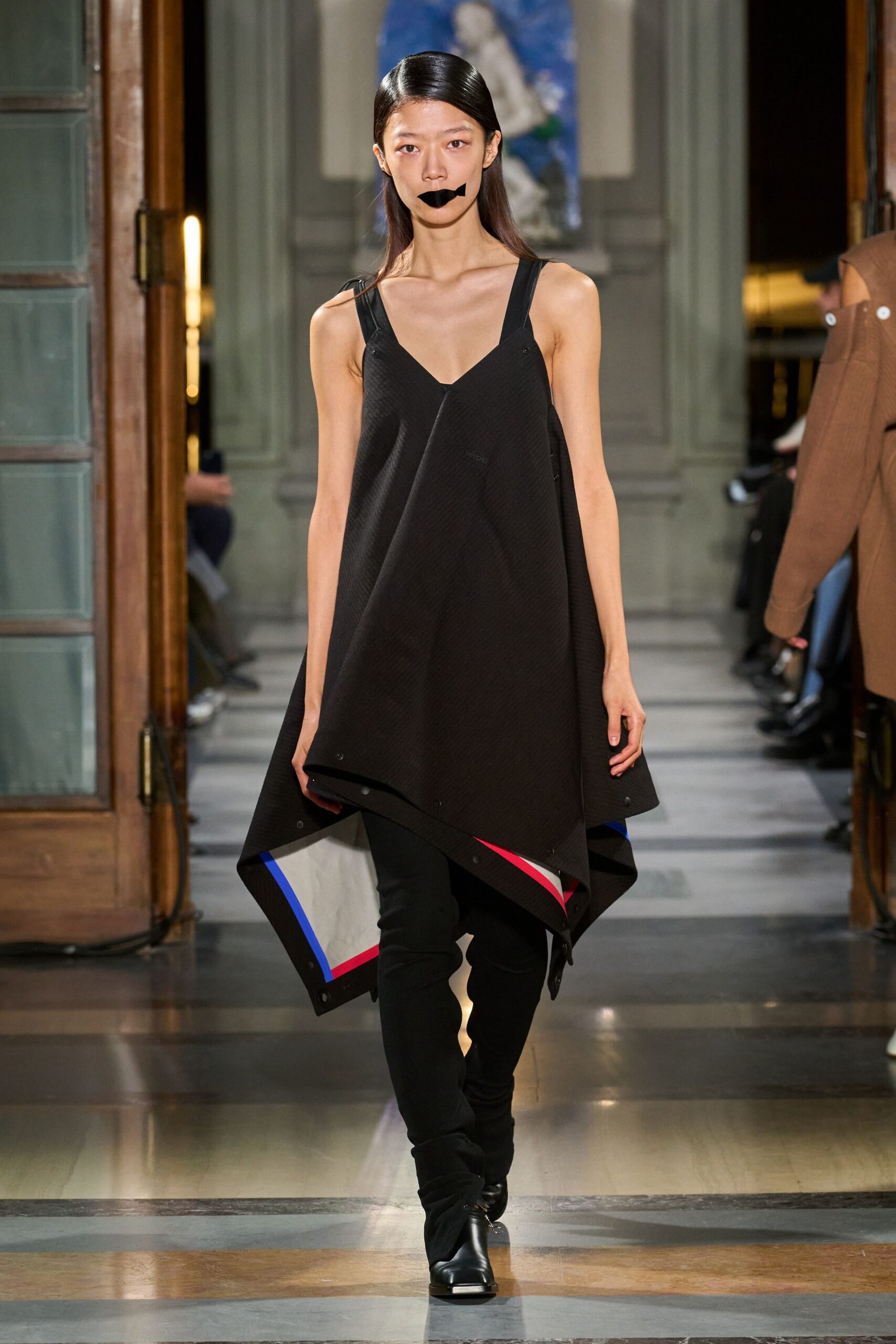 black asymmetric sleeveless dress