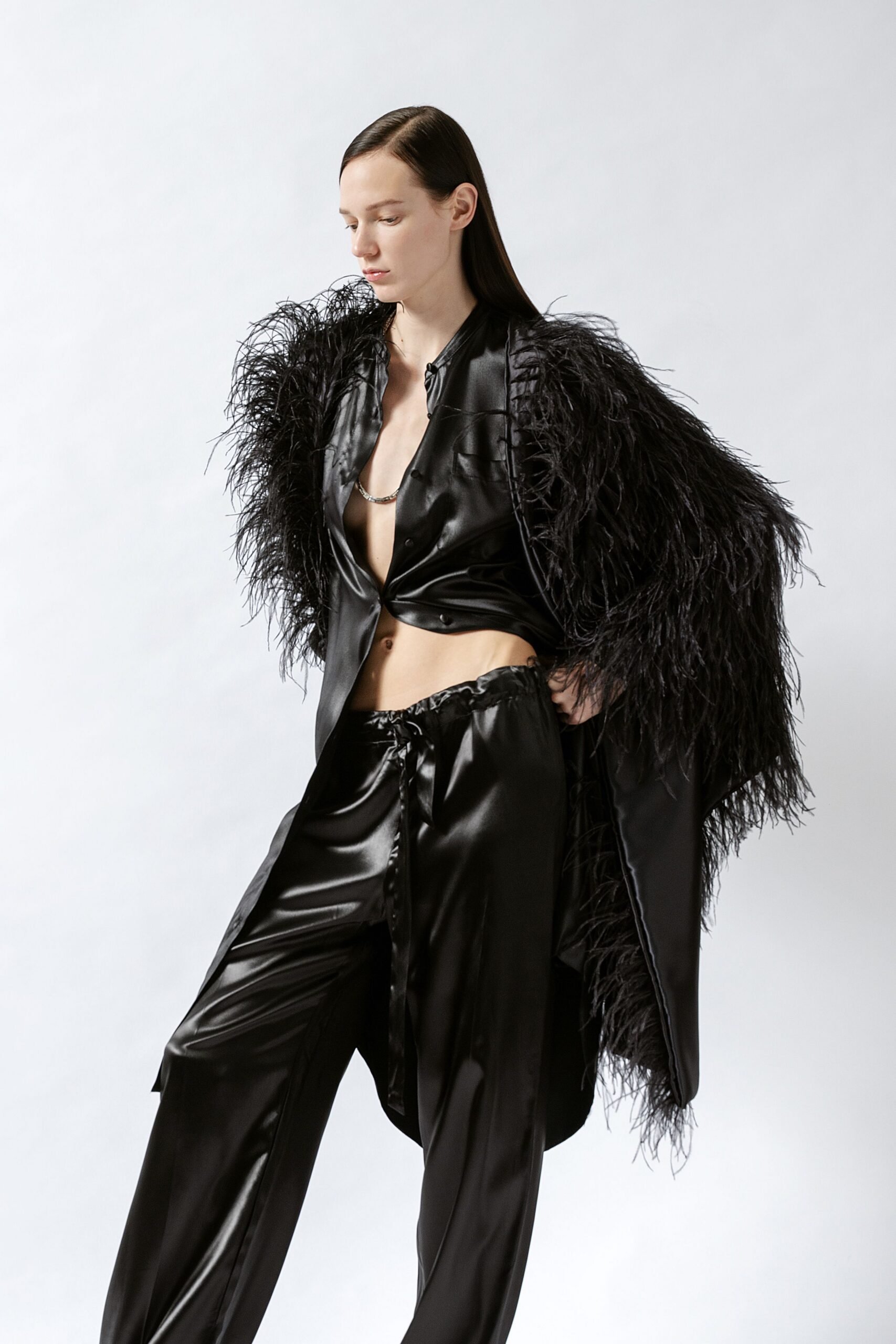 black silk jacket and pants