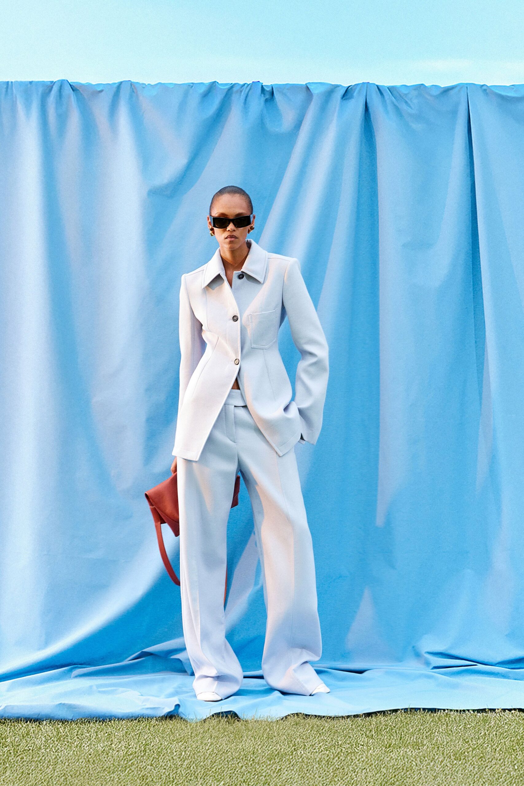 light blue tailored suit