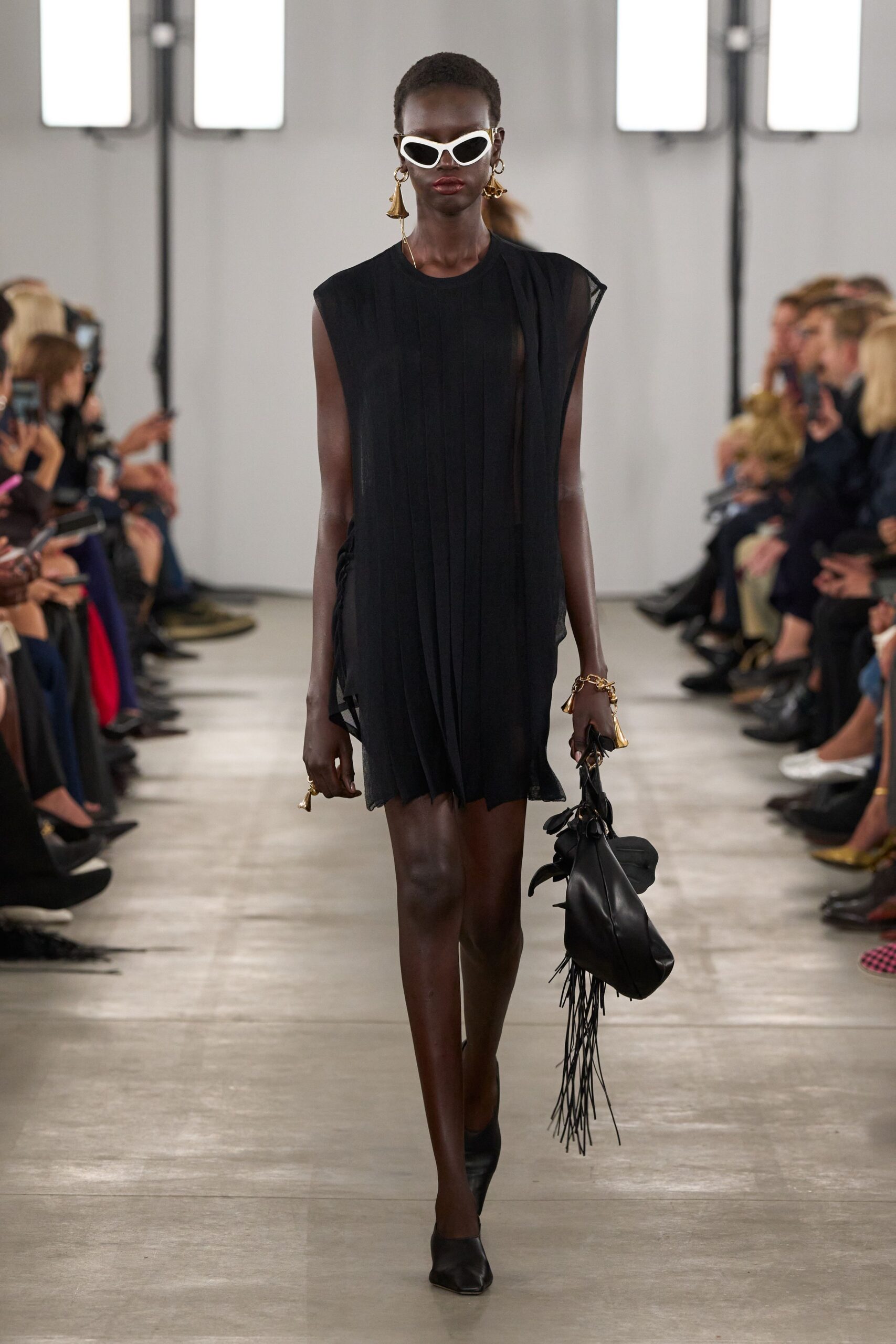 black pleated mini dress