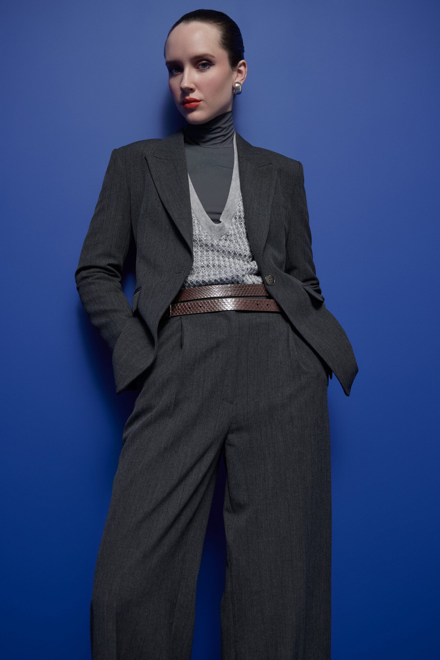 gray tailored blazer with vest