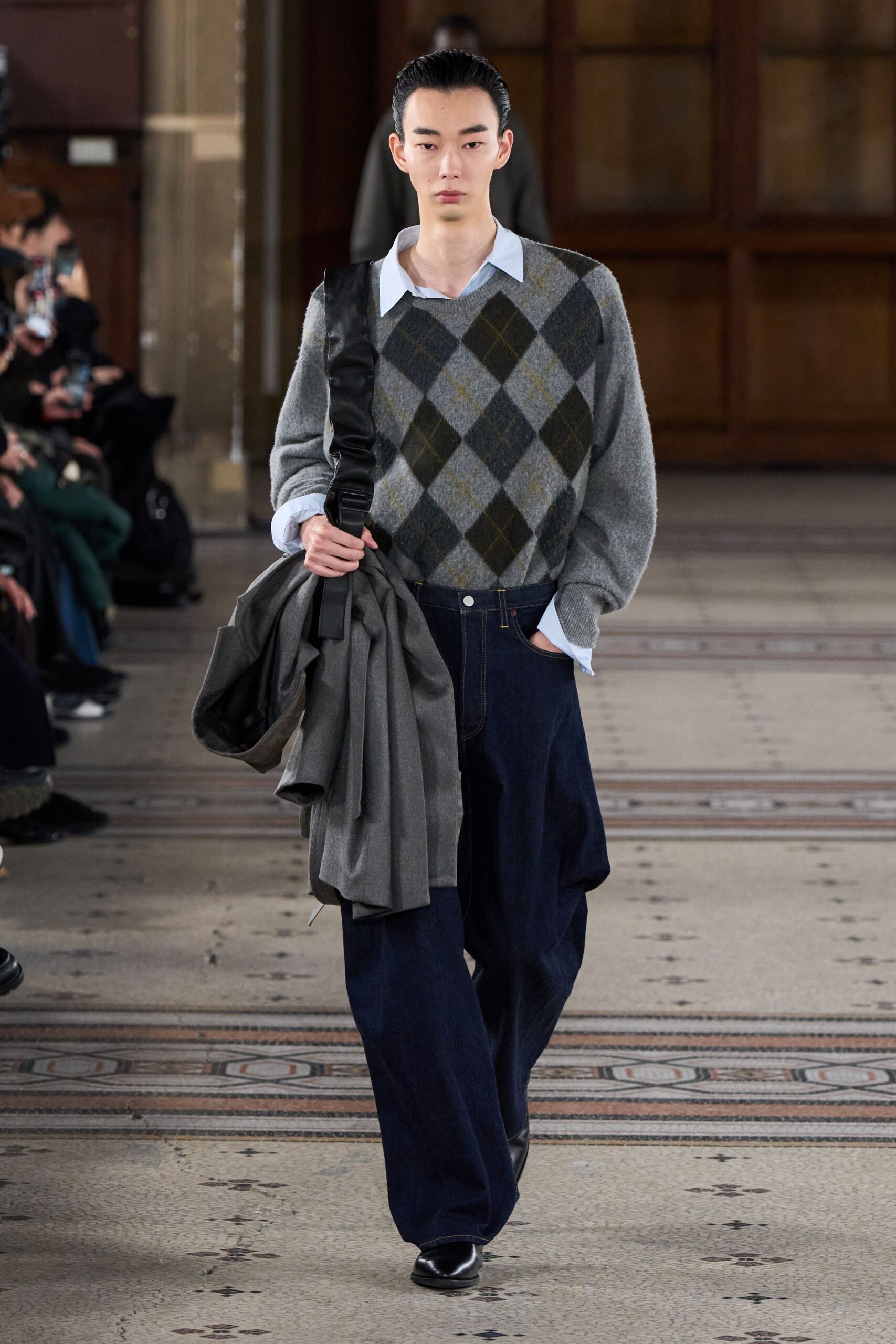 gray wool argyle sweater