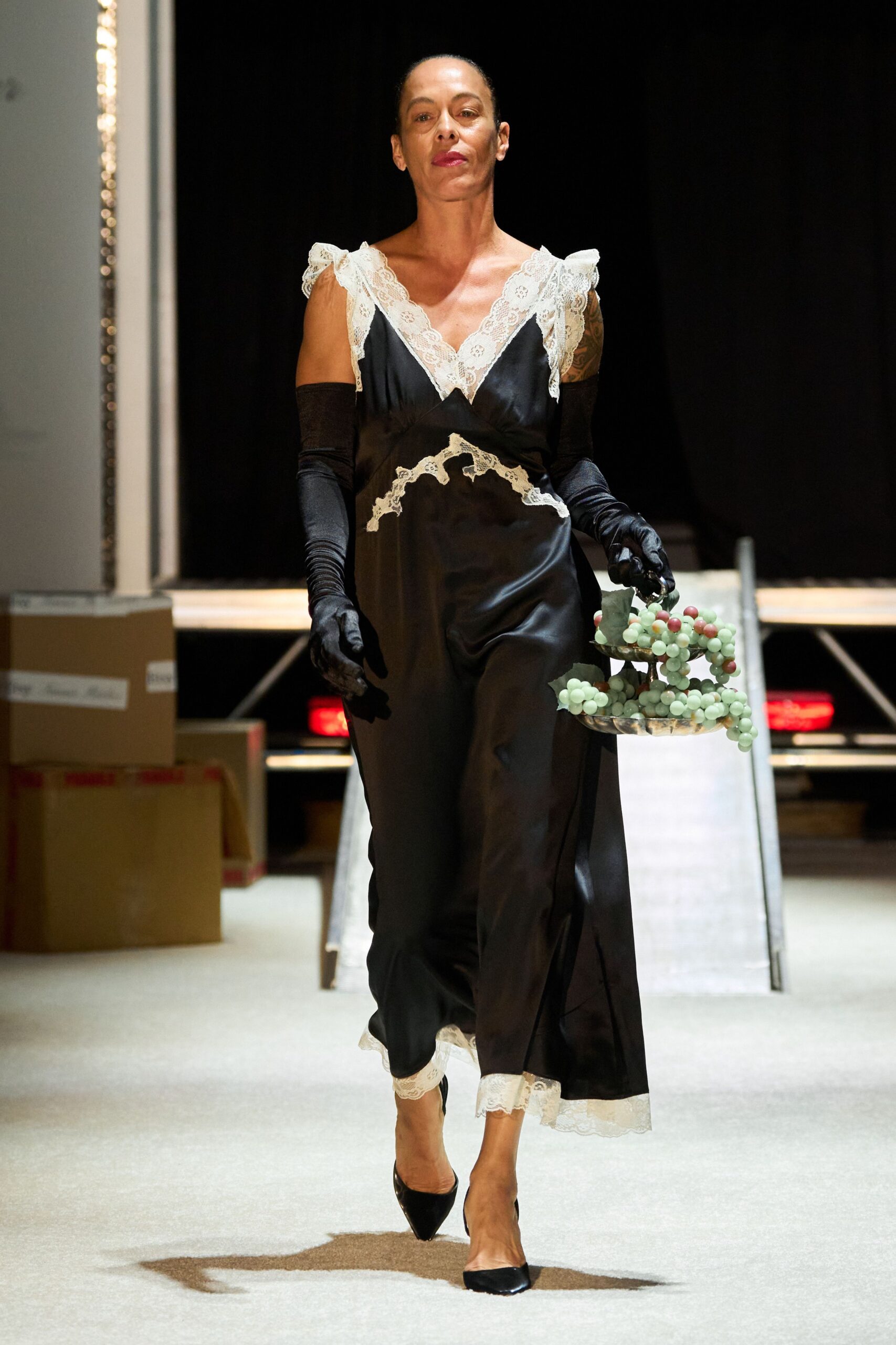 black silk fitted gown