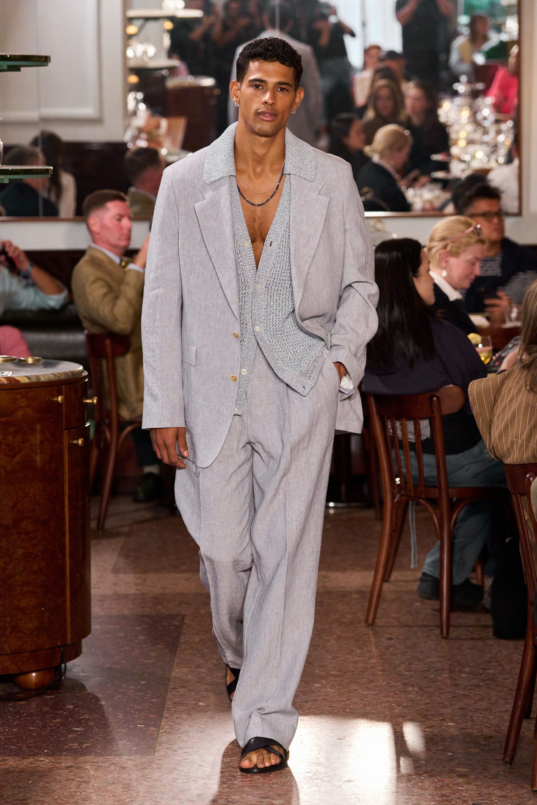 light gray relaxed suit with shirt