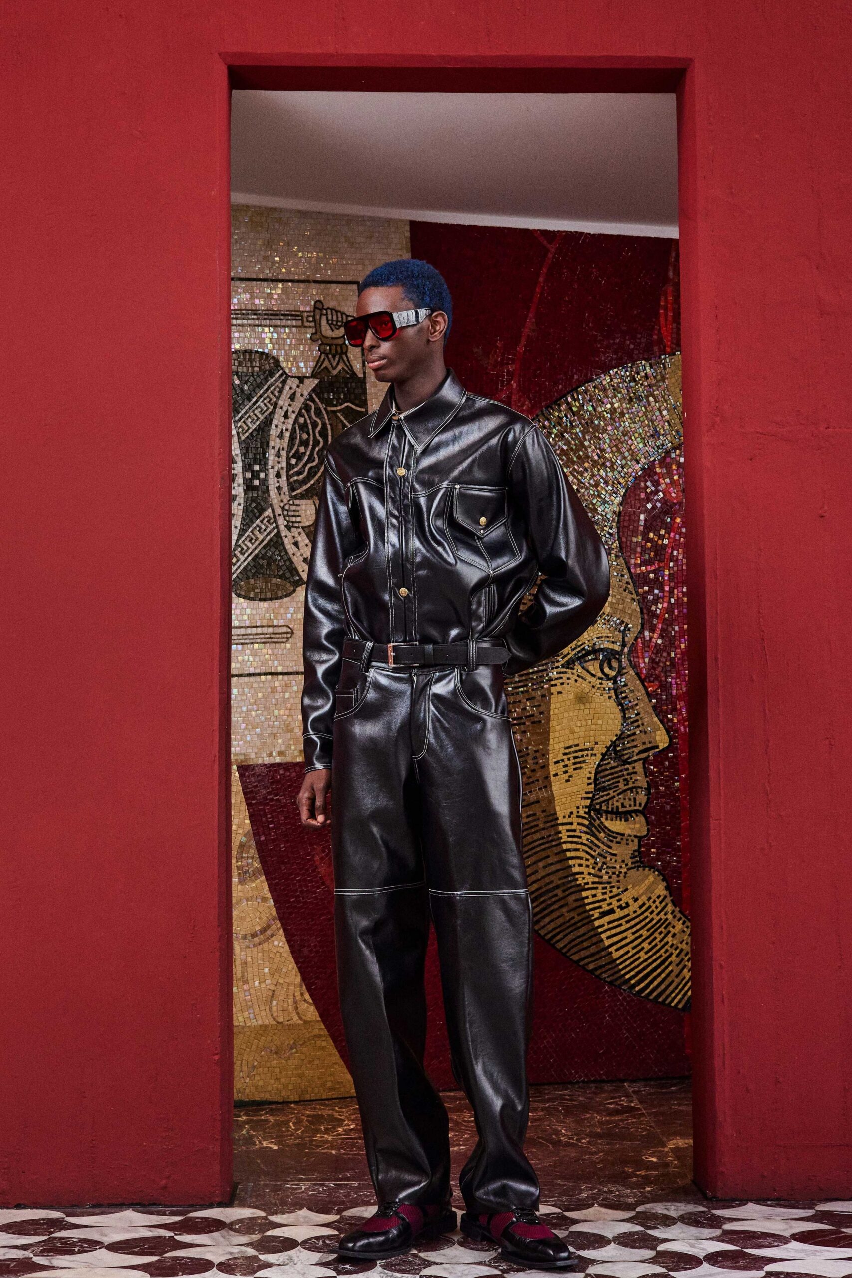 black leather shirt and pants