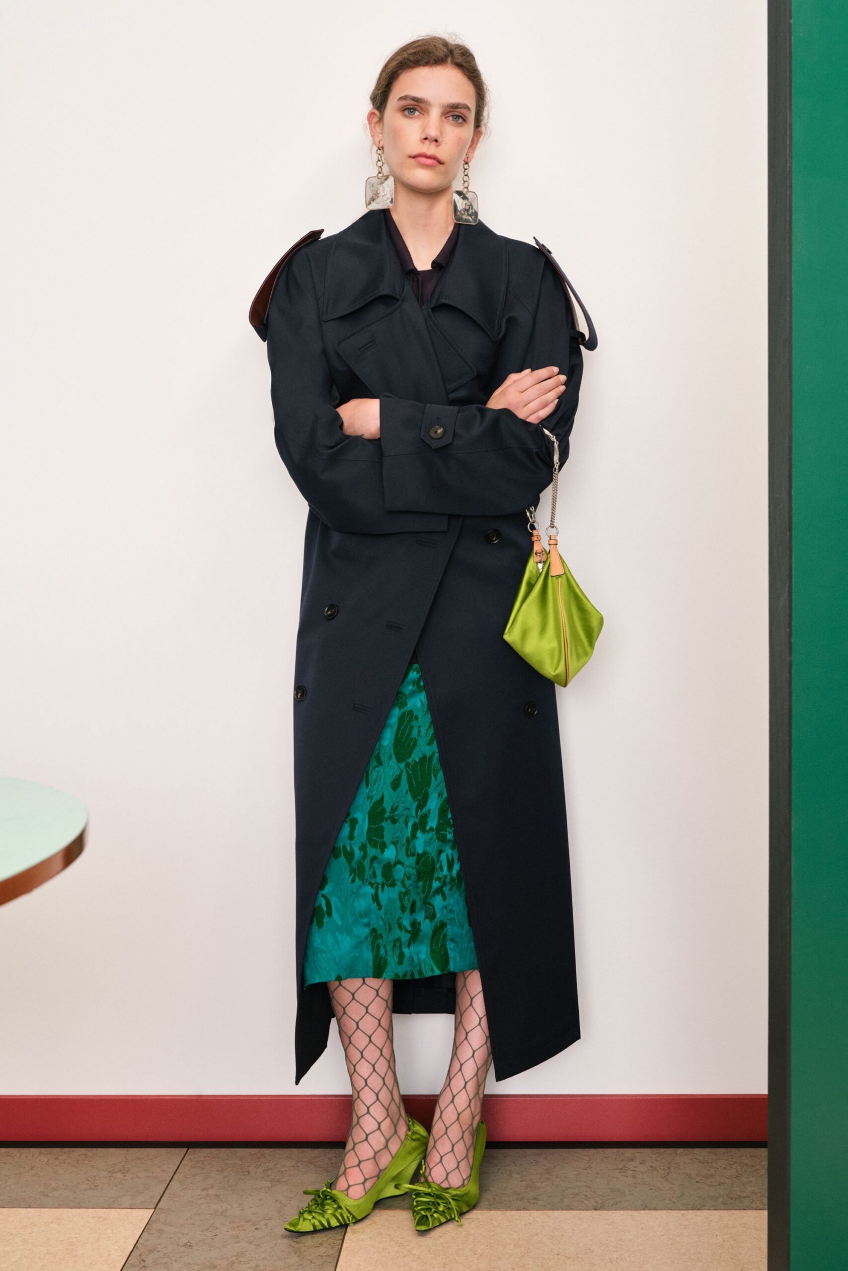 green silk sleeveless v-neck fitted floral midi dress