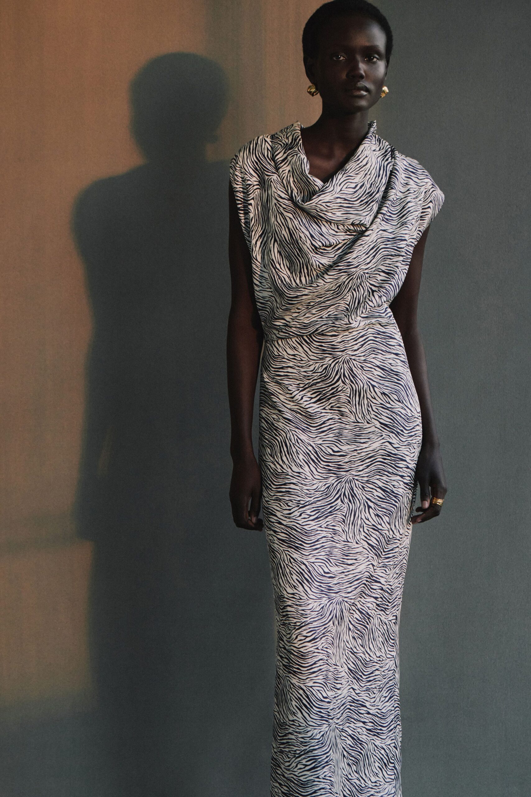 black and white printed gown