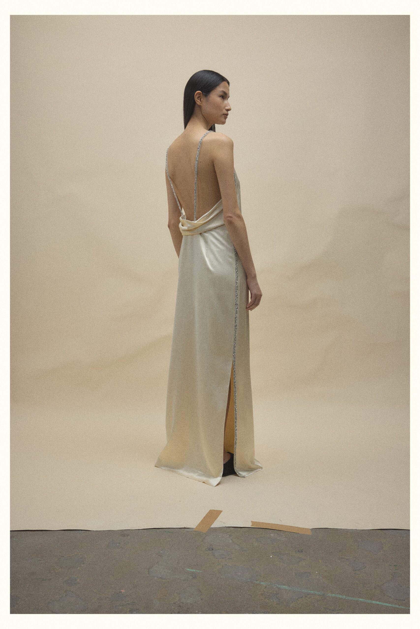 ivory silk sleeveless gown