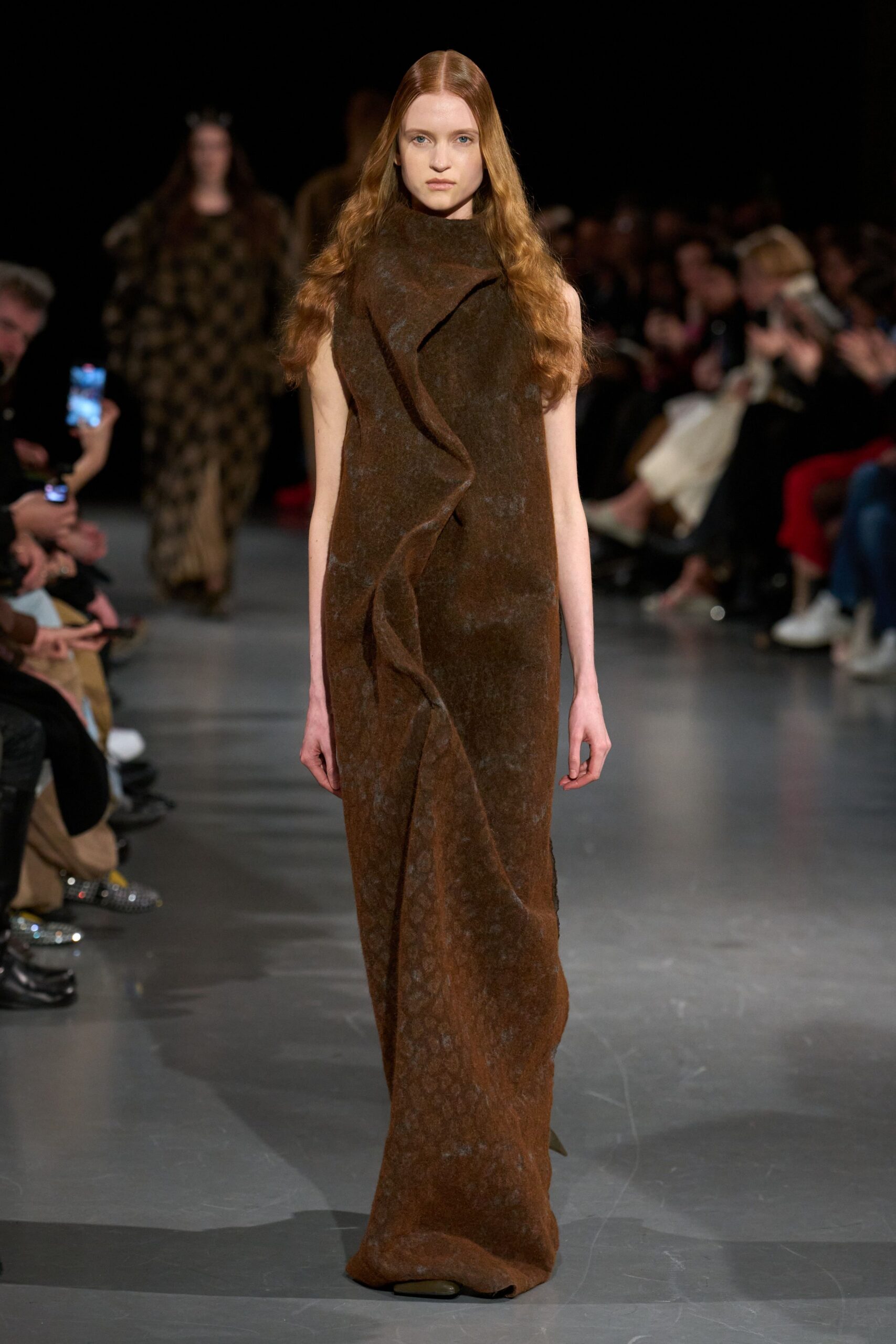 brown wool sleeveless gown