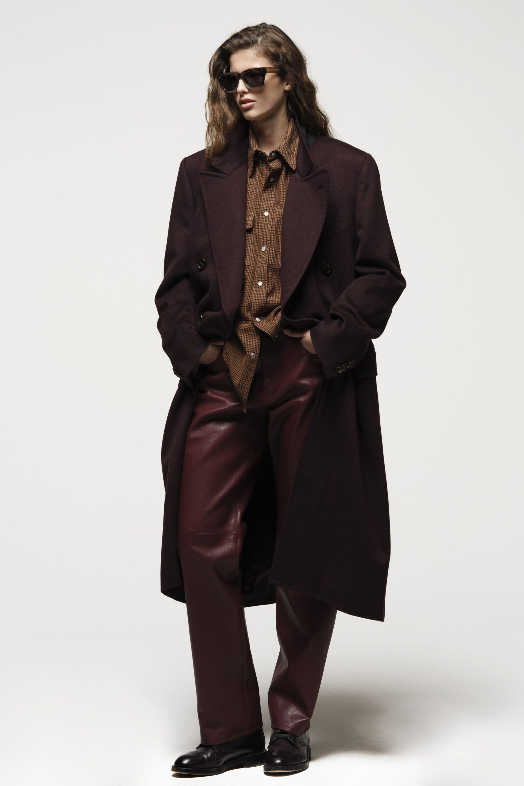 purple wool long-sleeve double-breasted tailored coat
