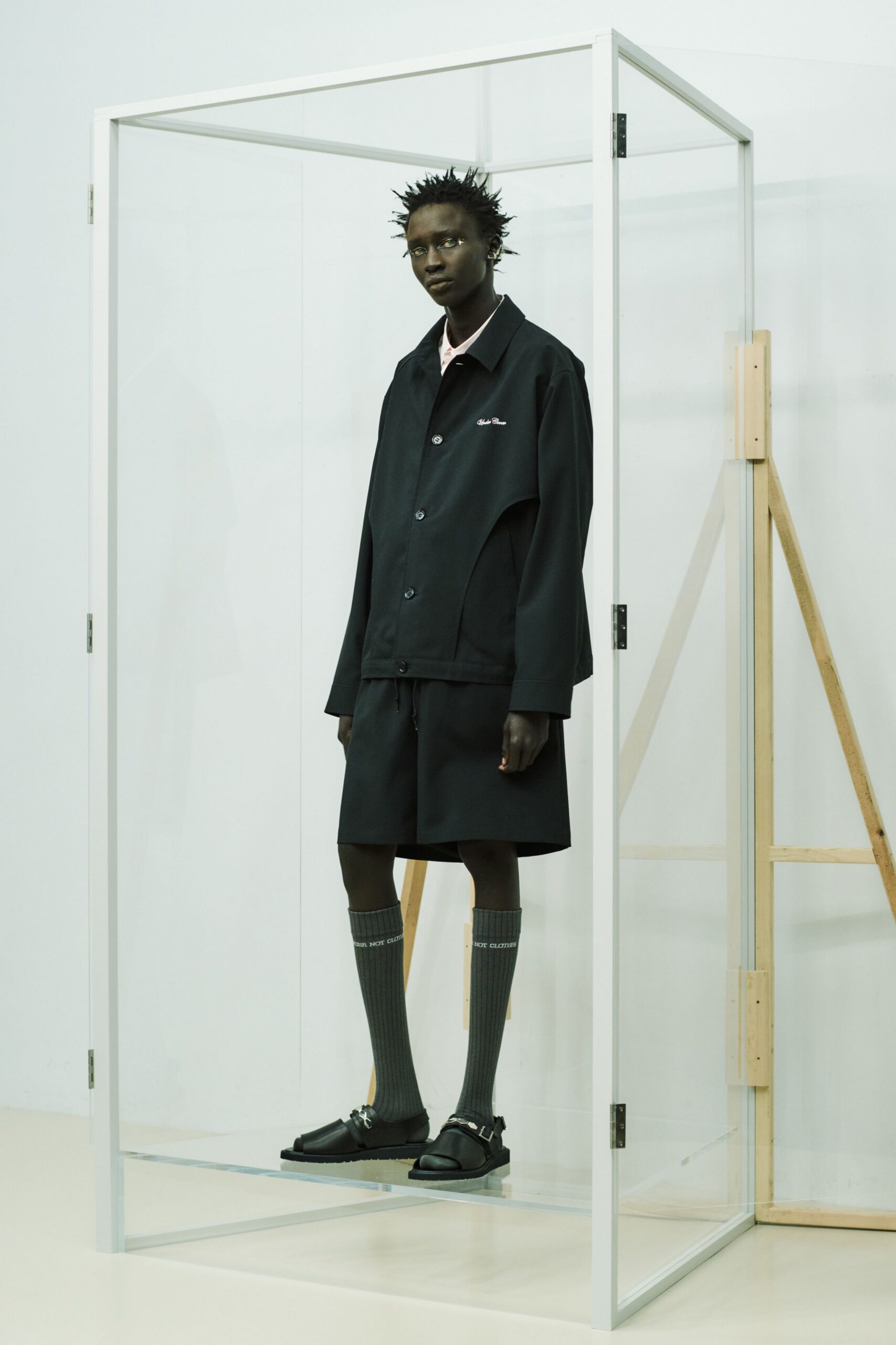 black relaxed jacket and shorts